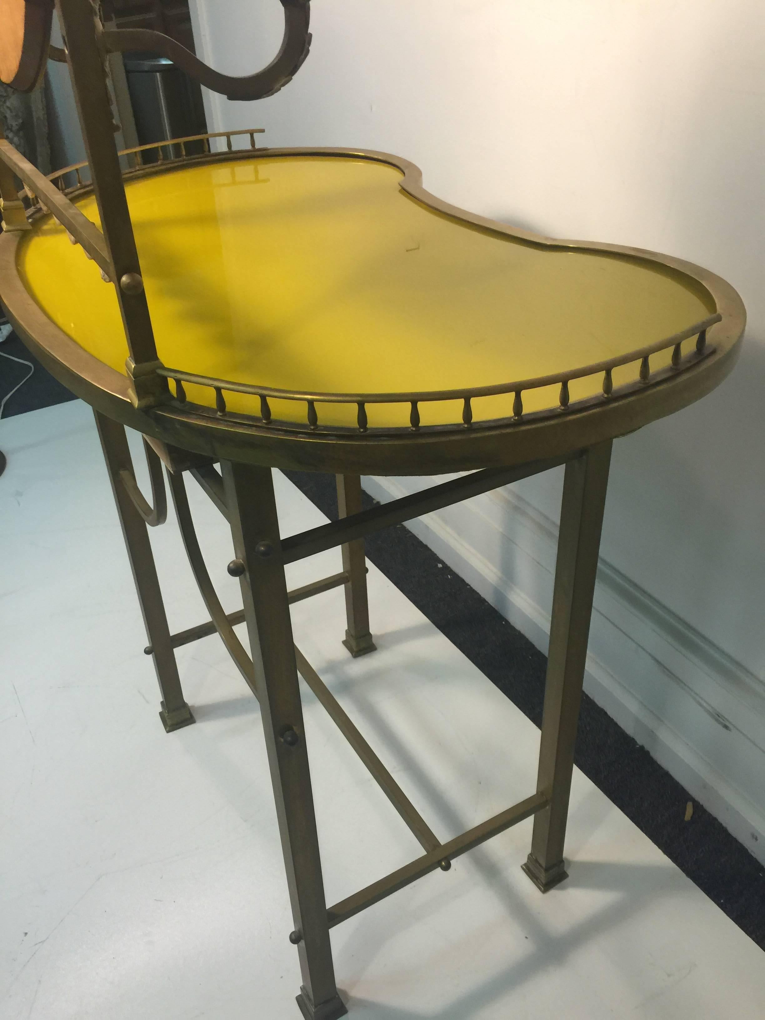 Brass Exquisite 19th Century French Vanity with Hand-Painted Yellow Glass Top For Sale