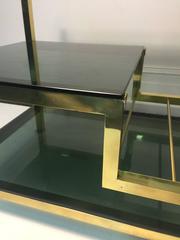Incredible Italian Modernistic Brass Bar Cart with Smoke Glass Shelves