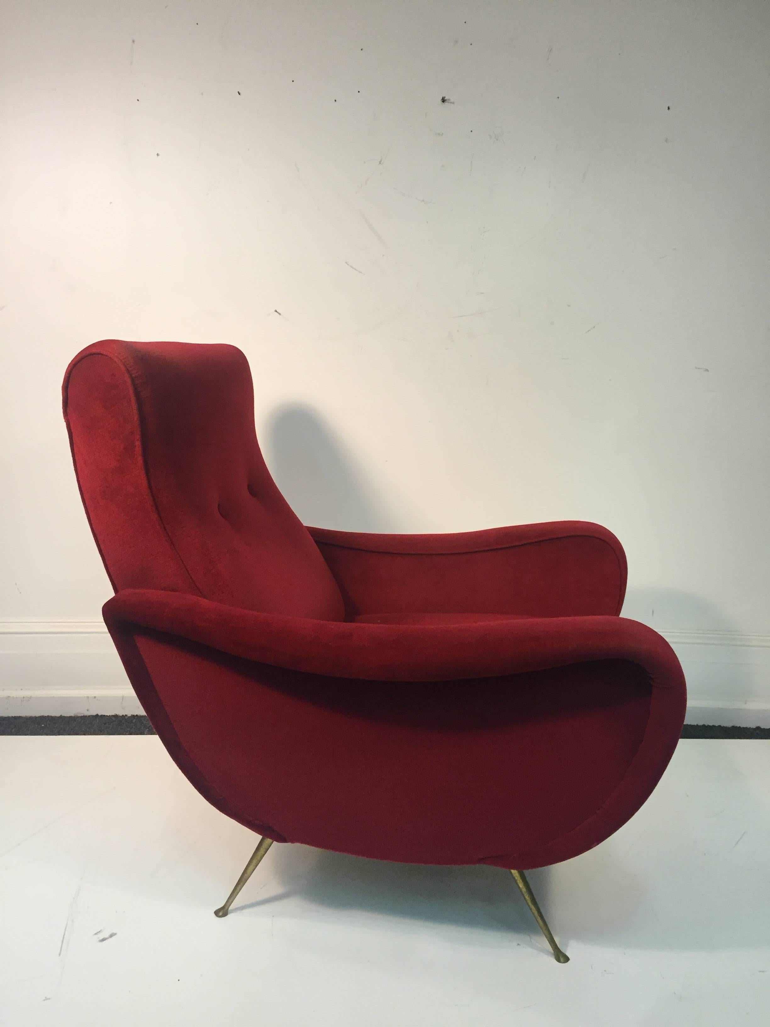 Modern Marvelous Pair of Marco Zanuso Style Italian Burgundy Lounge Chairs