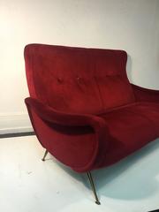 Sensational Burgundy Italian Settee or Couch in the Manner of Marco Zanuso