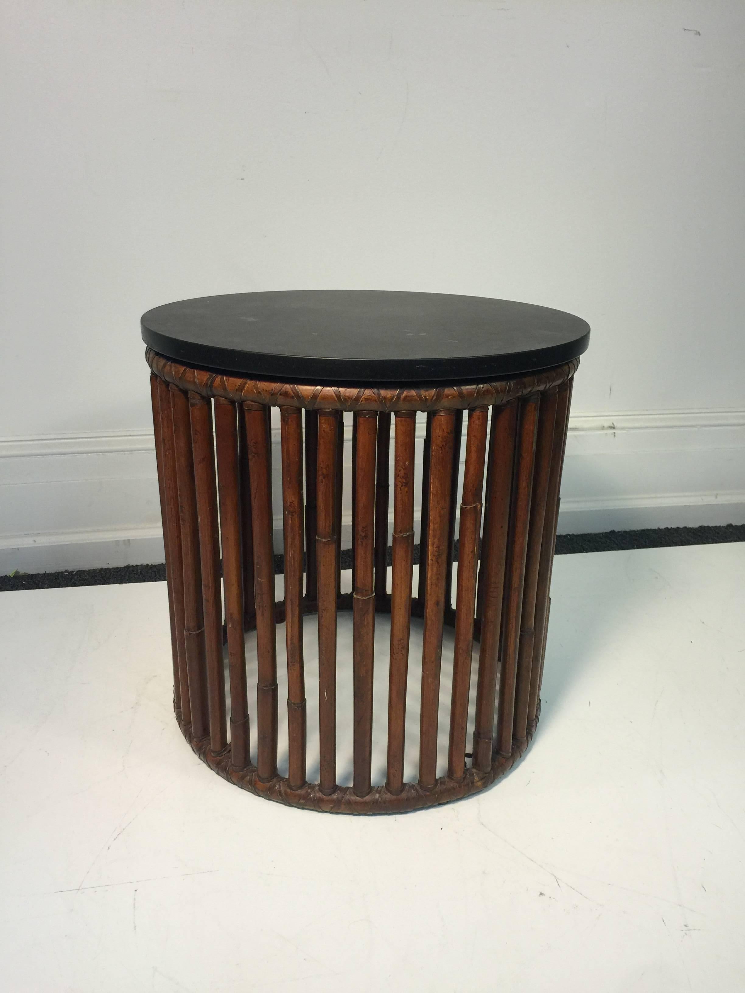 Modern Beautiful Bamboo Drum Table with Granite Top by McGuire For Sale