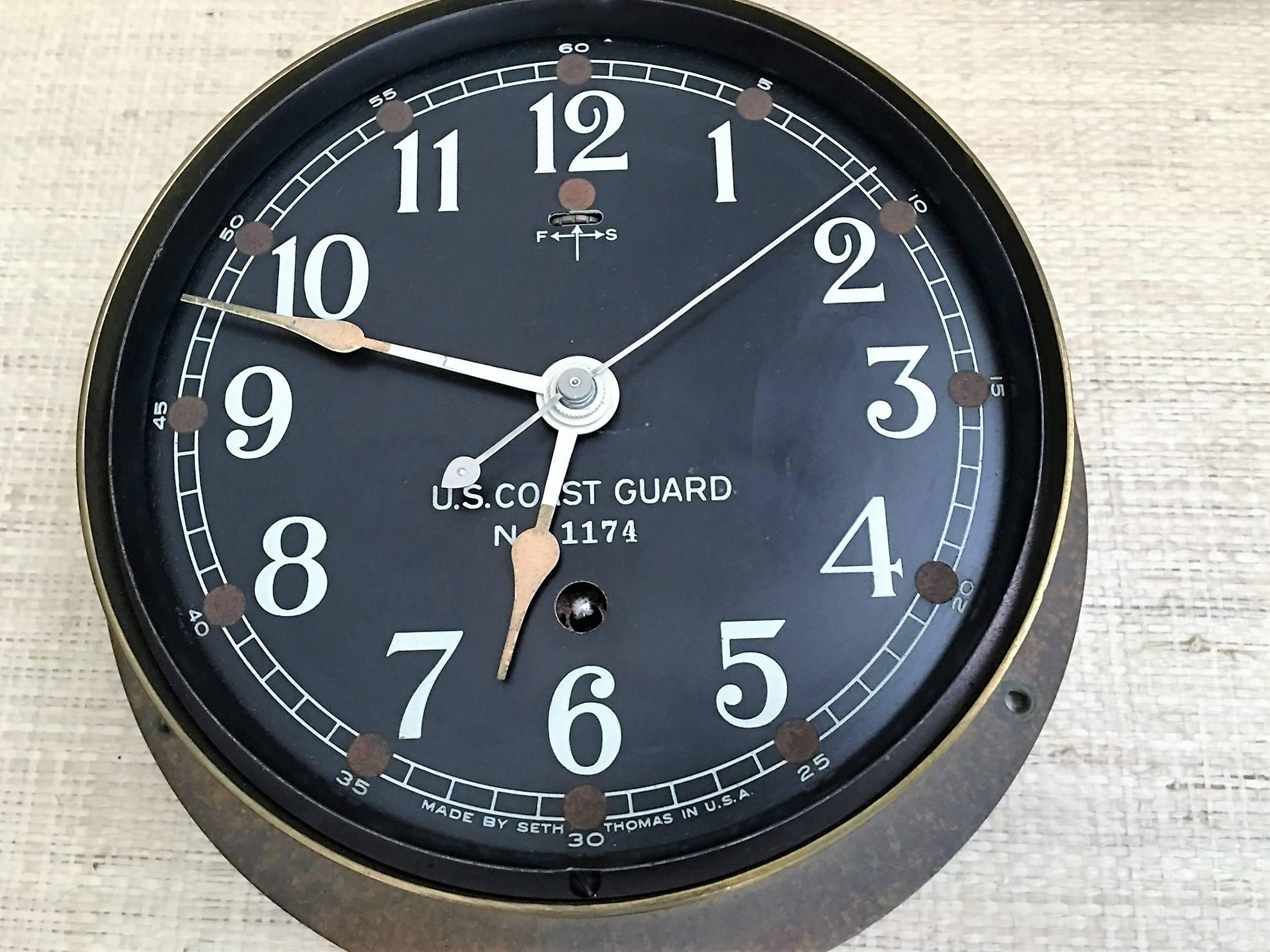 American Great Art Deco Bronze Chelsea Ship Clock for U.S Coast Guard For Sale