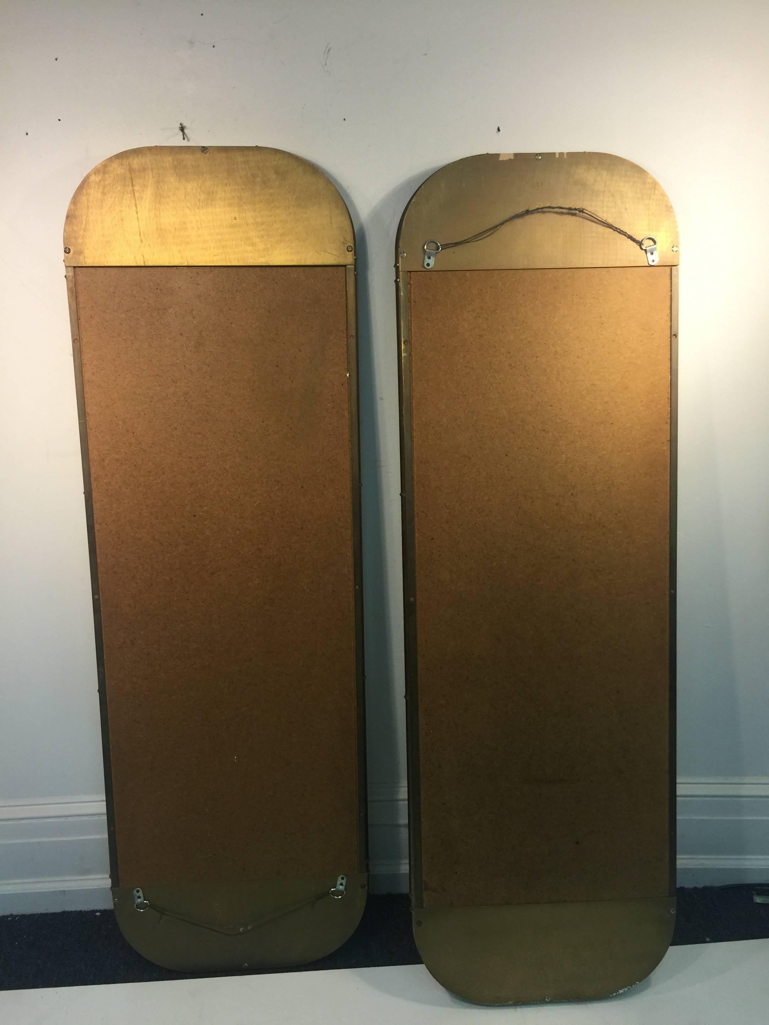 Magnificent Pair of Mastercraft Full-Length Brass Oblong Wall Mirrors 1