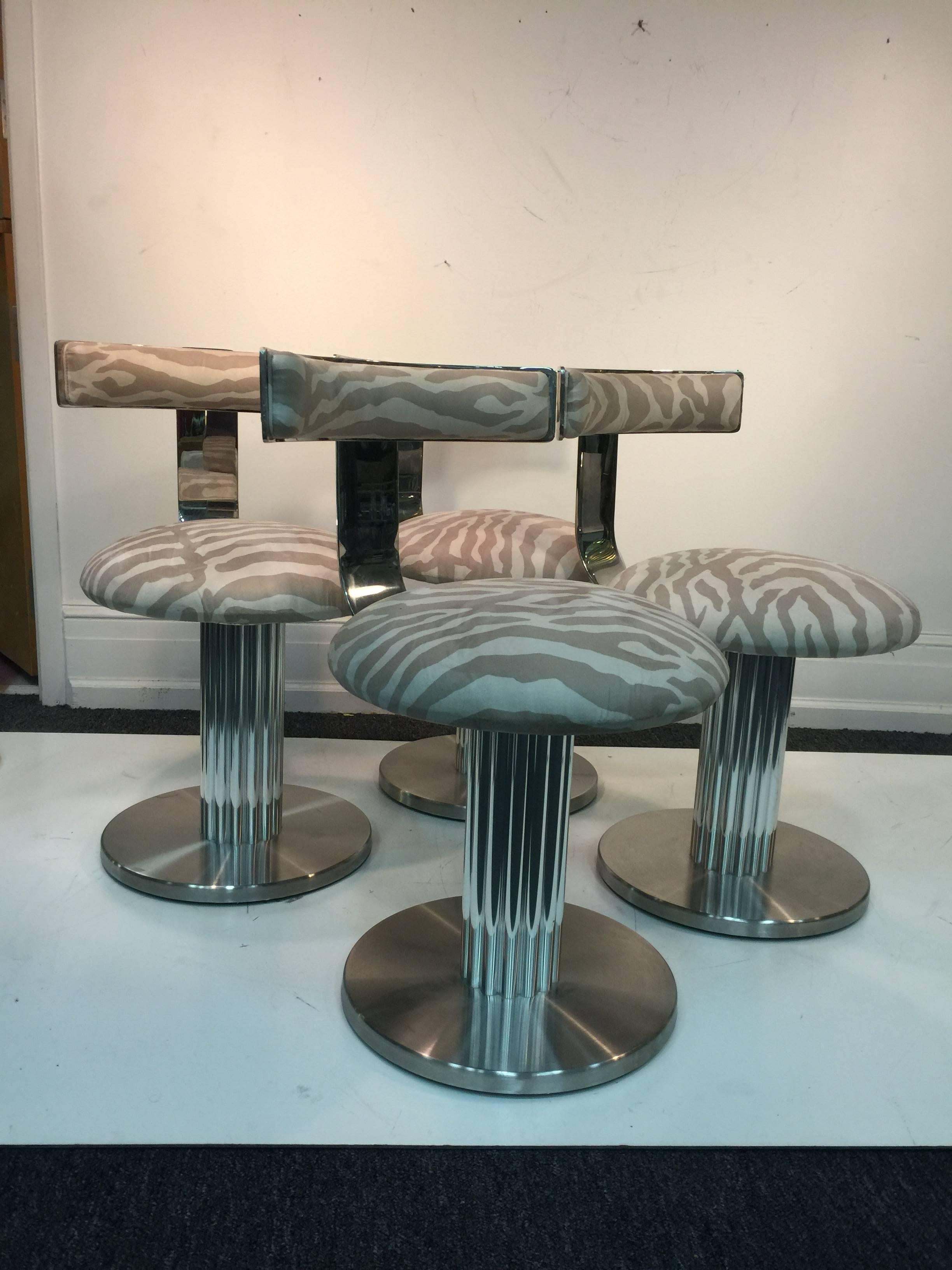 Modern Rare and Exceptional Set of Four Chrome Bar Stools or Side Chairs by DIA For Sale