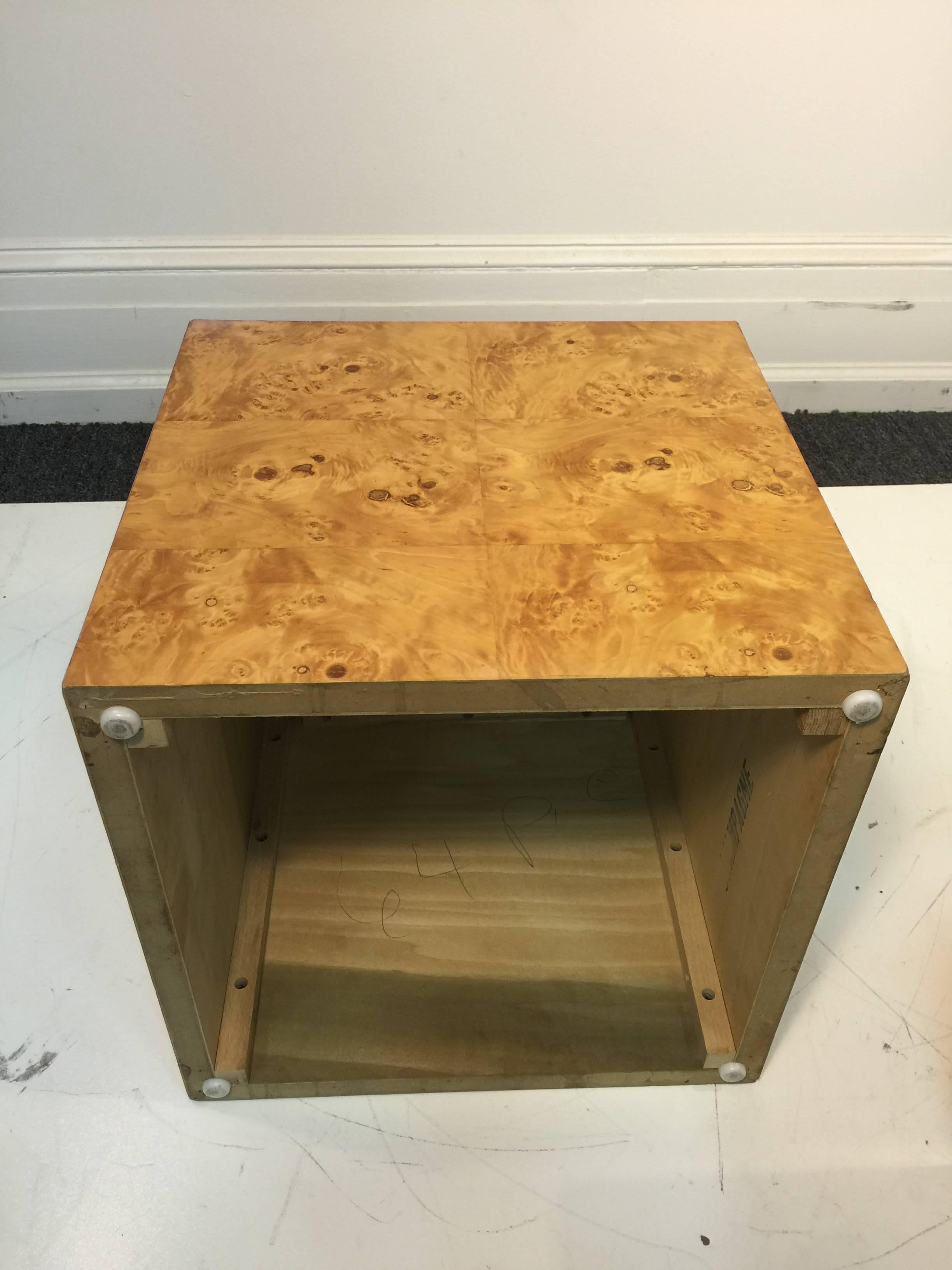 20th Century Pair of Marvelous Milo Baughman Burl Wood Cube-Shaped Side Tables