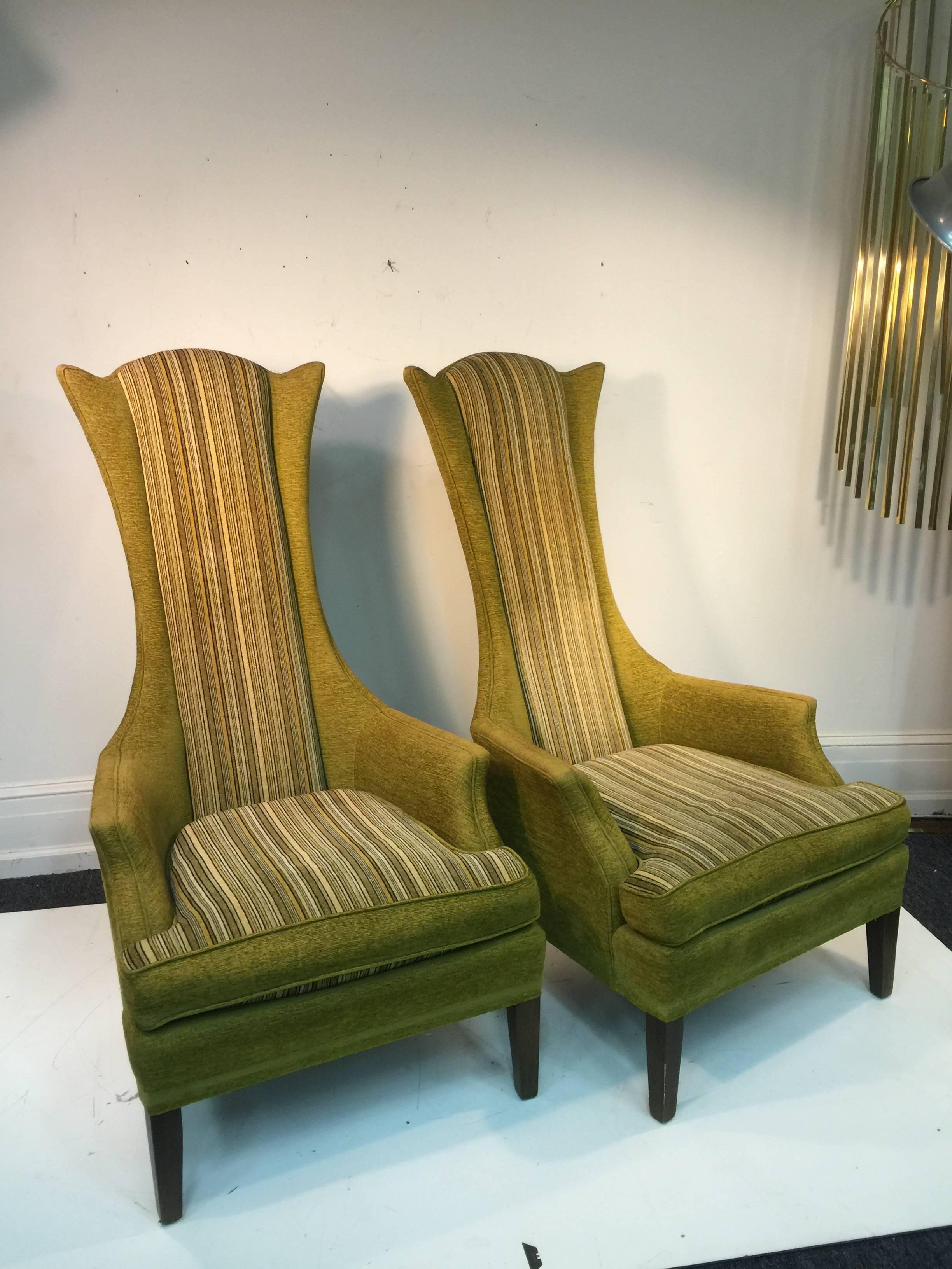 Mid-Century Modern Unusual Pair of High Back Chairs by Adrian Pearsall & in the Style of Parzinger For Sale
