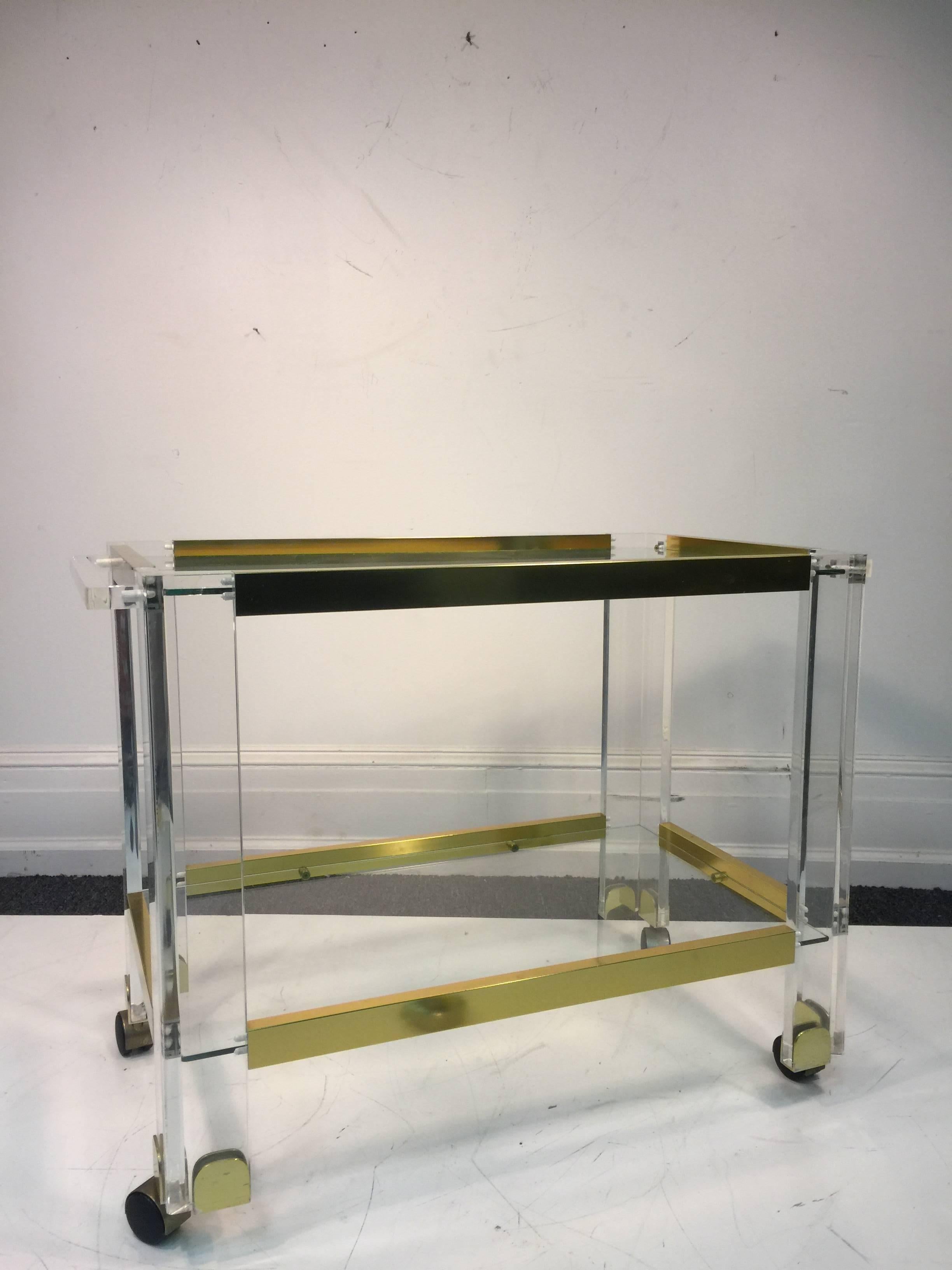 American Stunning Brass and Lucite Bar Cart by Charles Hollis Jones For Sale