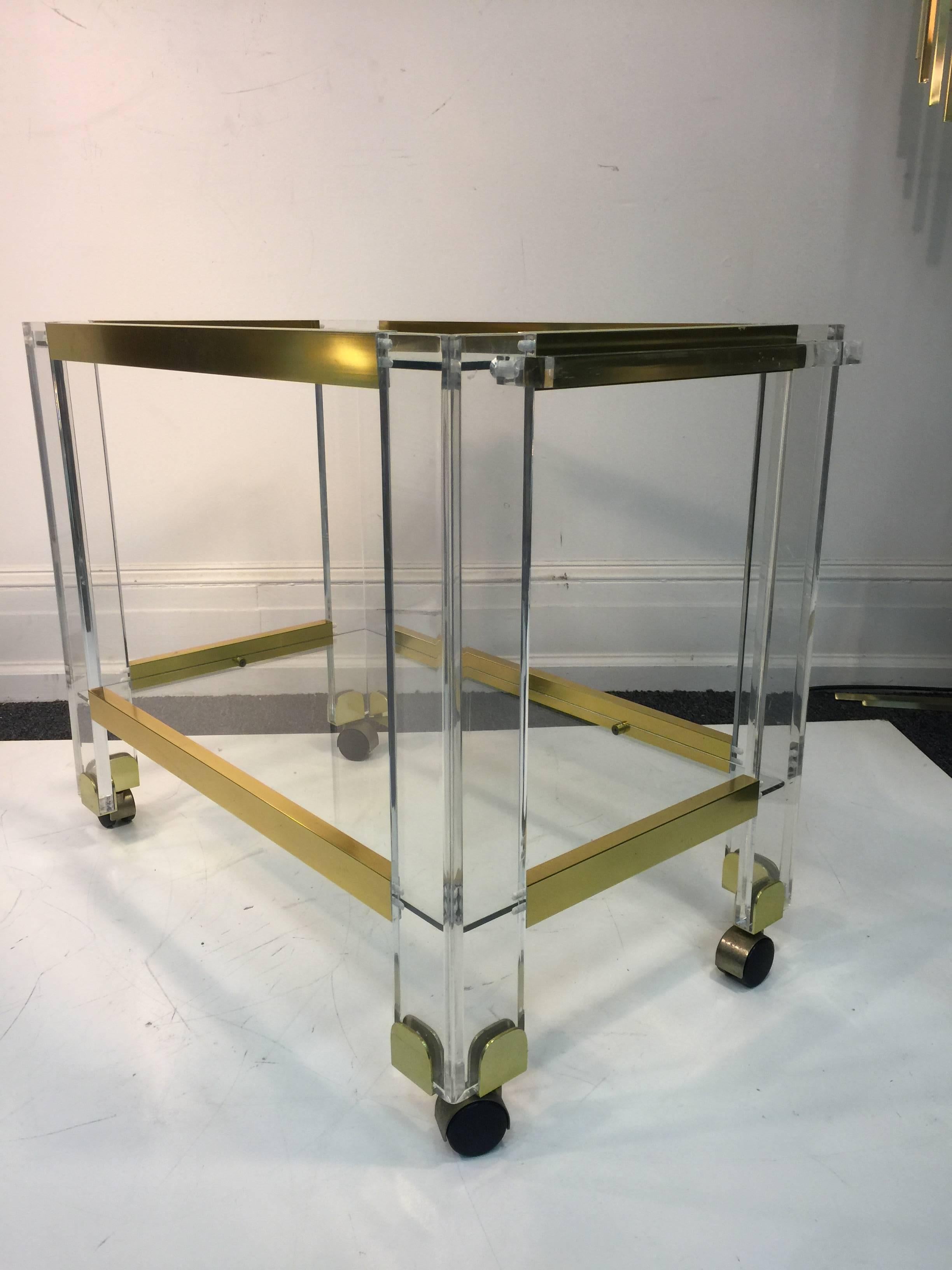 20th Century Stunning Brass and Lucite Bar Cart by Charles Hollis Jones For Sale