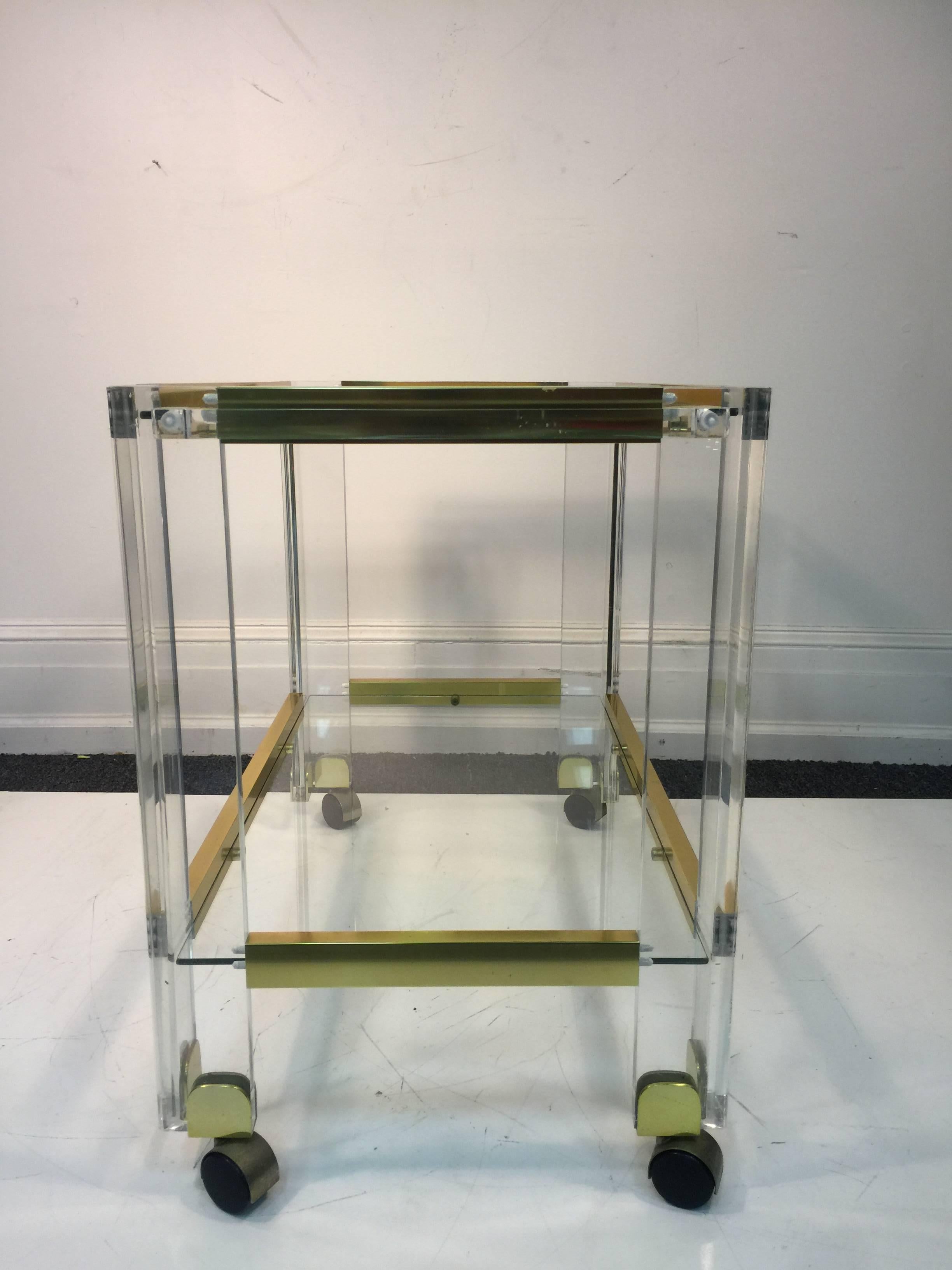 Stunning Brass and Lucite Bar Cart by Charles Hollis Jones For Sale 1