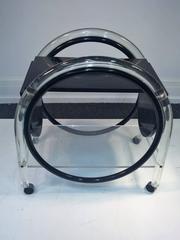 Dynamic Charles Hollis Jones Black and Clear Lucite Round Bar Cart