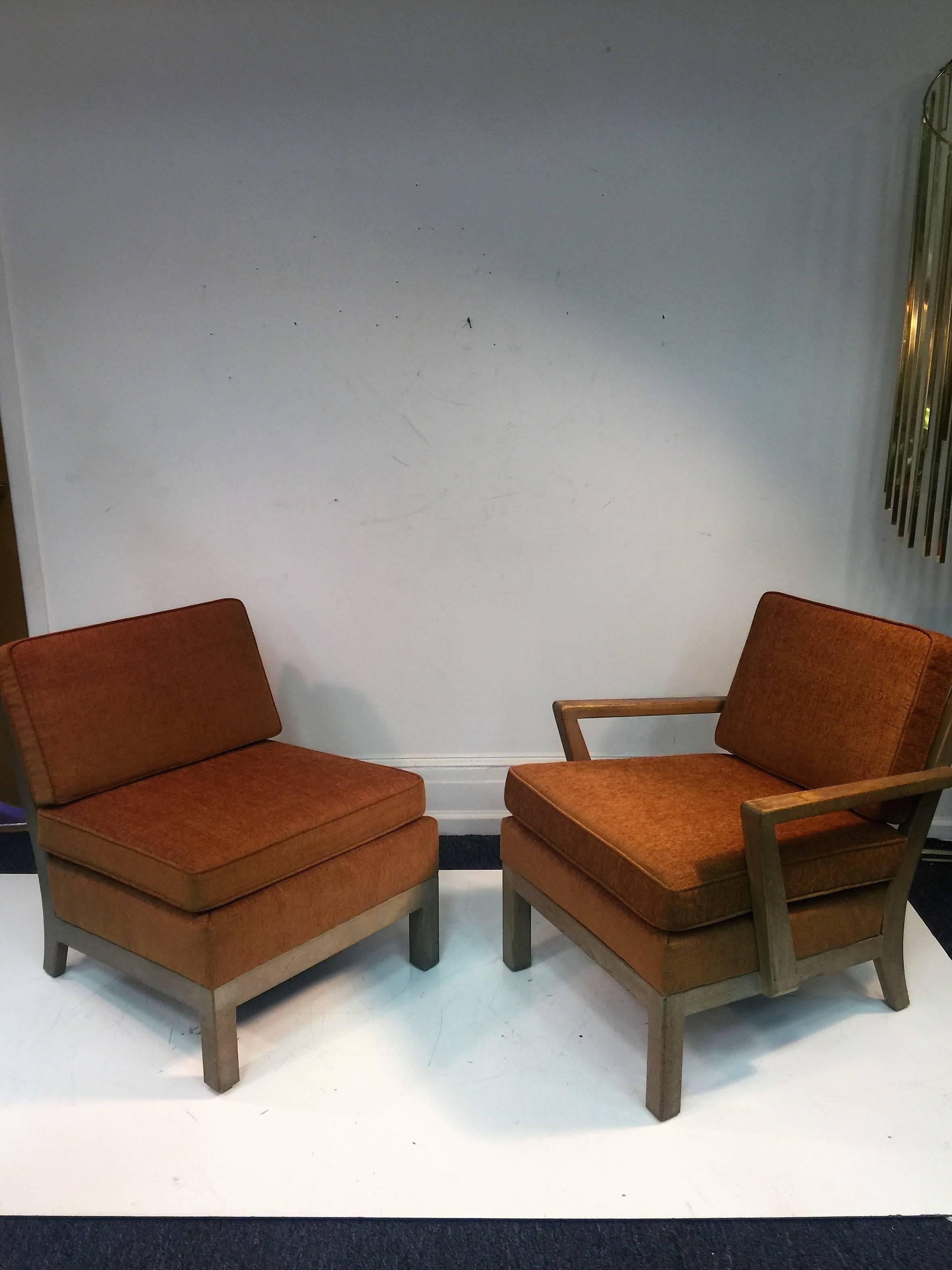 Phenomenal Modernist Pair of His/Hers Cerused Oak Armchairs For Sale 1