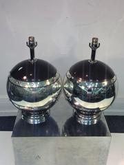 Sensational Pair of Monumental Jeweled and Bronze Enameled Mercury Sphere Lamps