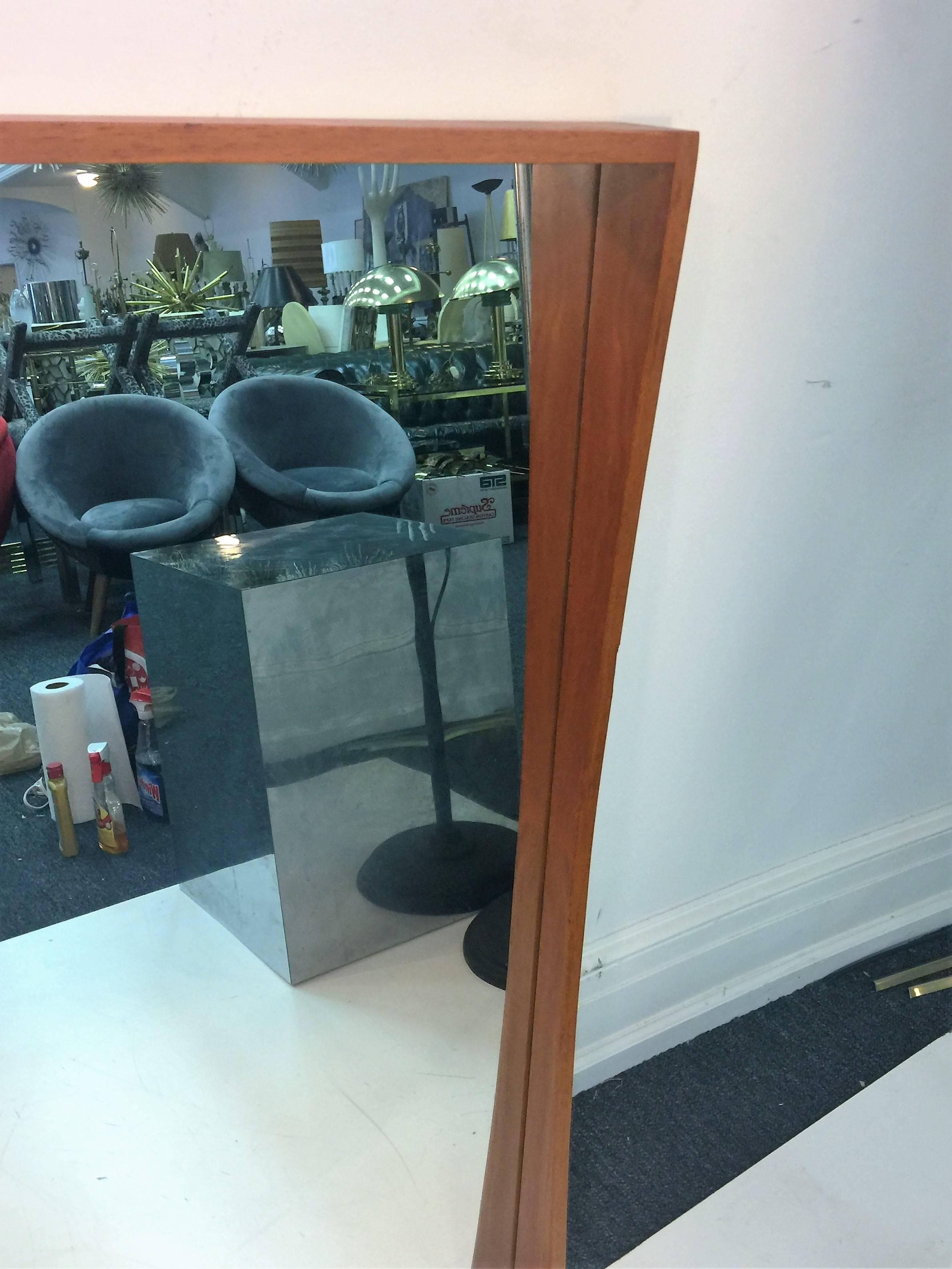 Beautiful Modernist Danish Splined Teak Mirror In Excellent Condition For Sale In Mount Penn, PA
