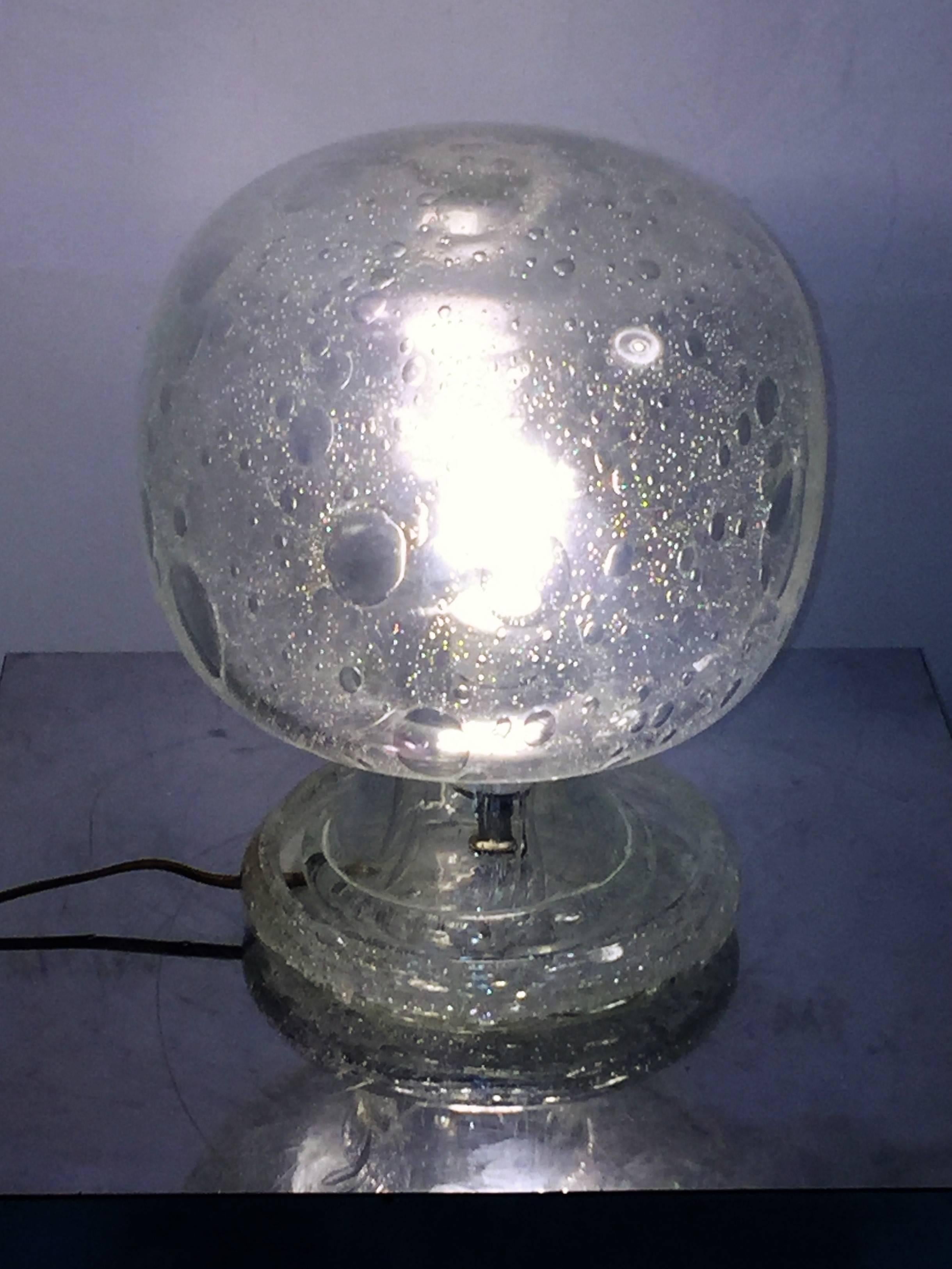 Modern Fantastic Rare Sculptural Barbini Clear Molten Murano Glass Orb Lamp For Sale