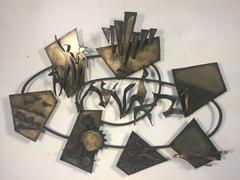 Great Brutalist Torch-Cut Metal Wall Sculpture in the Manner of Paul Evans