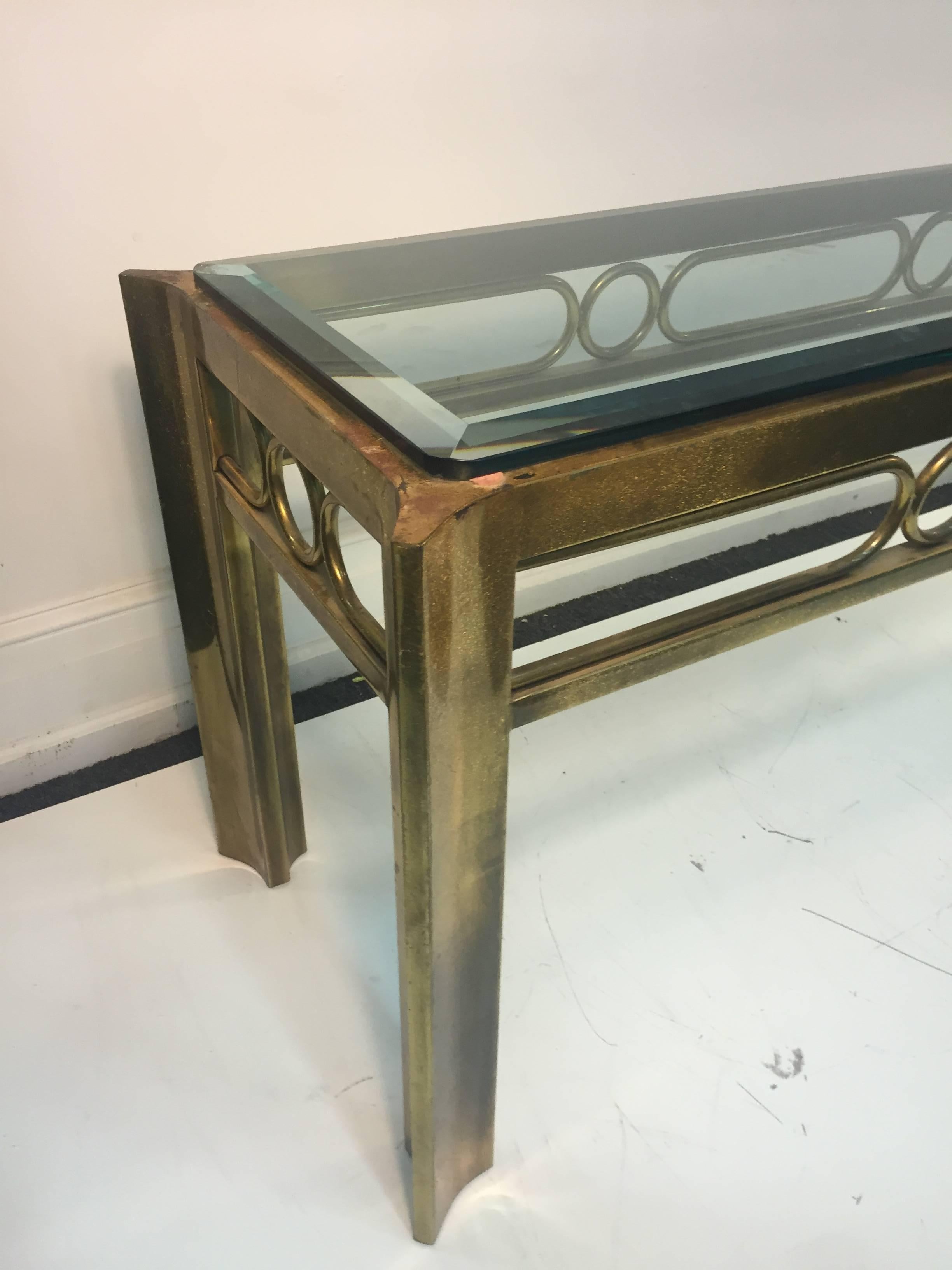 Modern Terrific Brass and Mixed-Metal Console Table with Unusual Design by Mastercraft For Sale