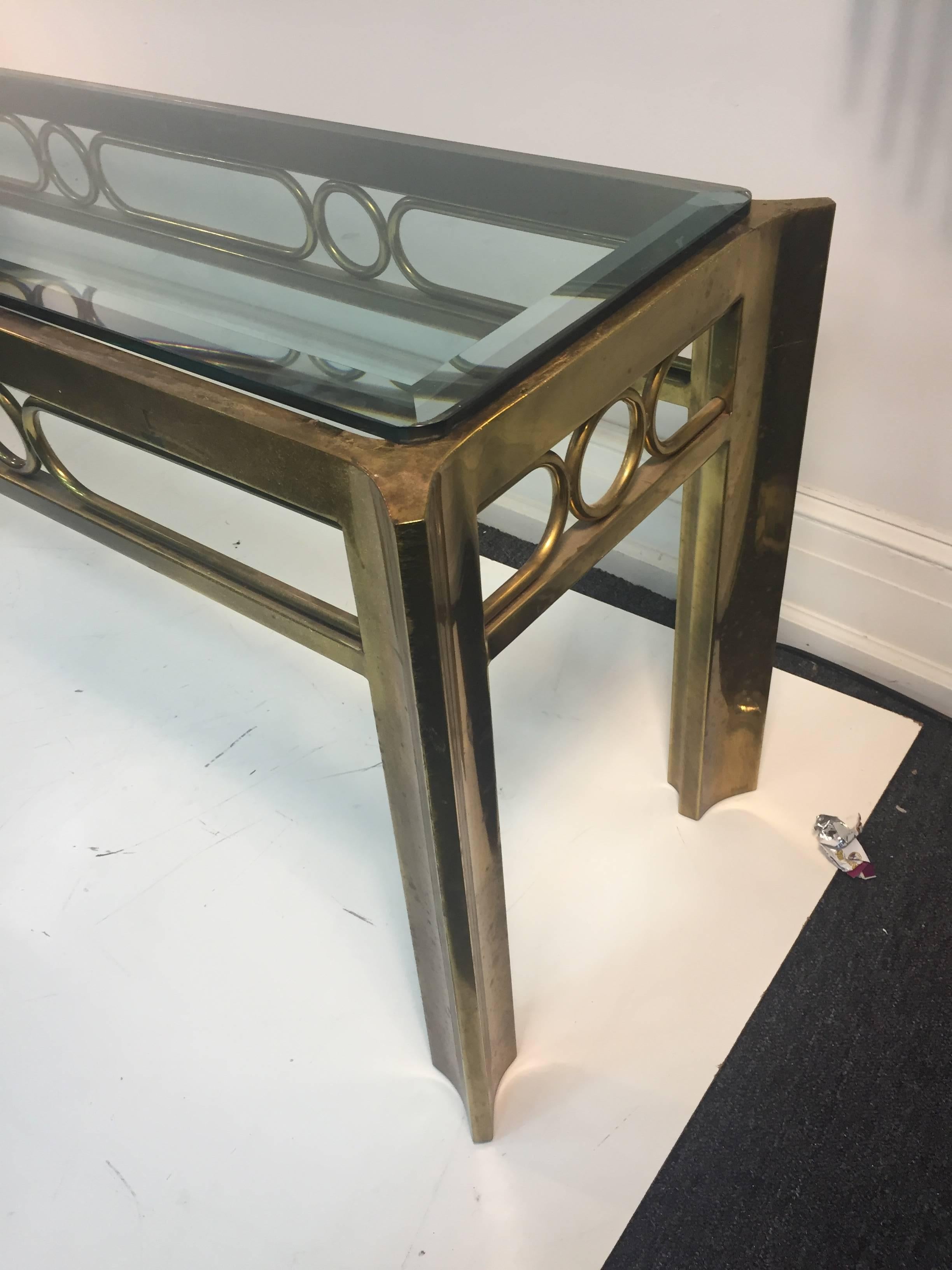 American Terrific Brass and Mixed-Metal Console Table with Unusual Design by Mastercraft For Sale