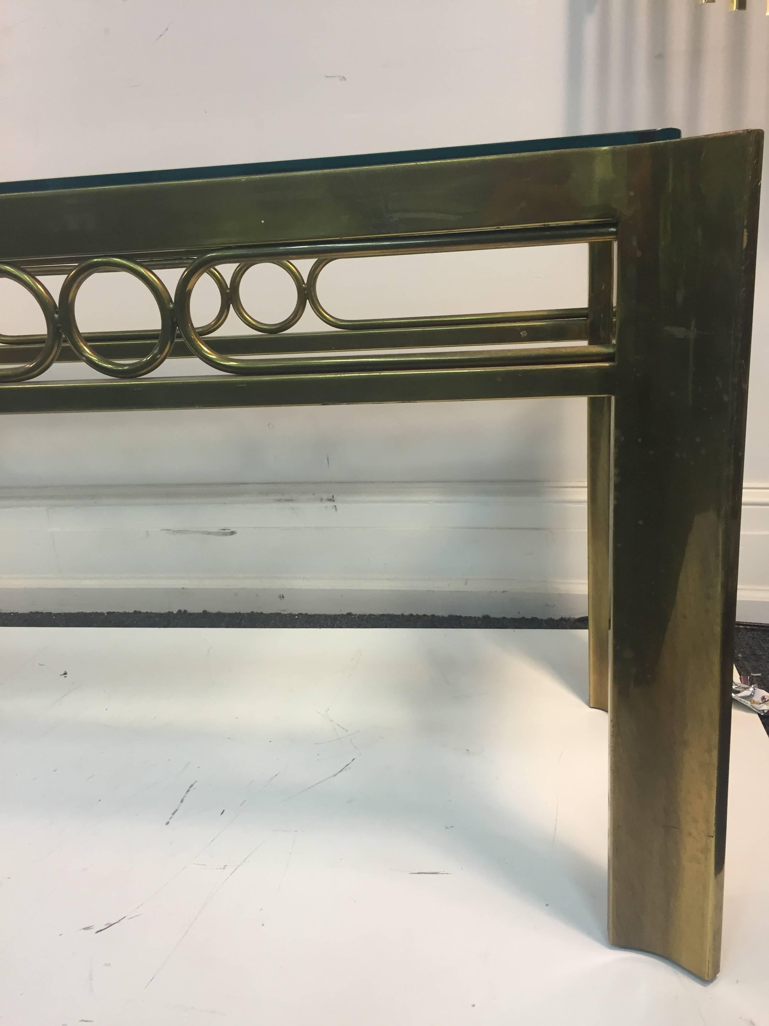 Terrific Brass and Mixed-Metal Console Table with Unusual Design by Mastercraft In Good Condition For Sale In Mount Penn, PA