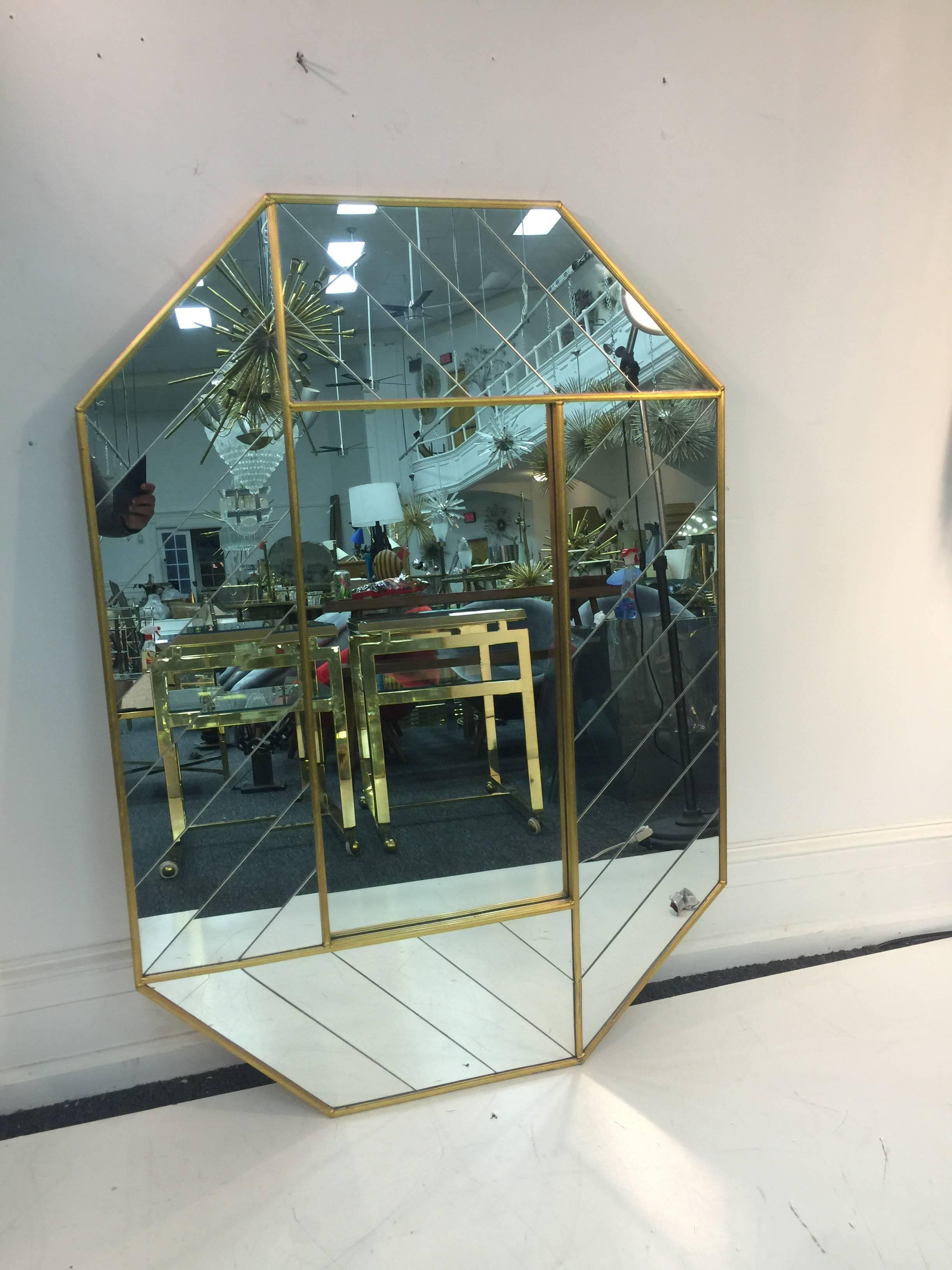 Modern Magnificent and Rare Herring Bone Wall Mirror by Carol Canner for Carvers' Guild