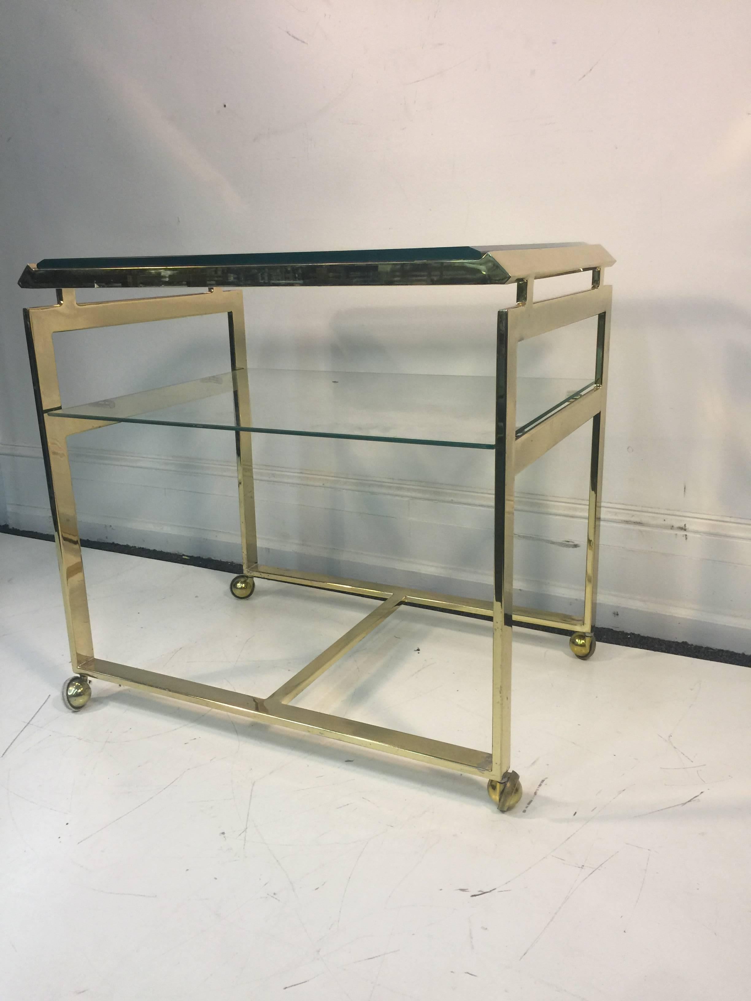 Modern Striking Pair of Brass Tea or Serving Carts by Milo Baughman For Sale