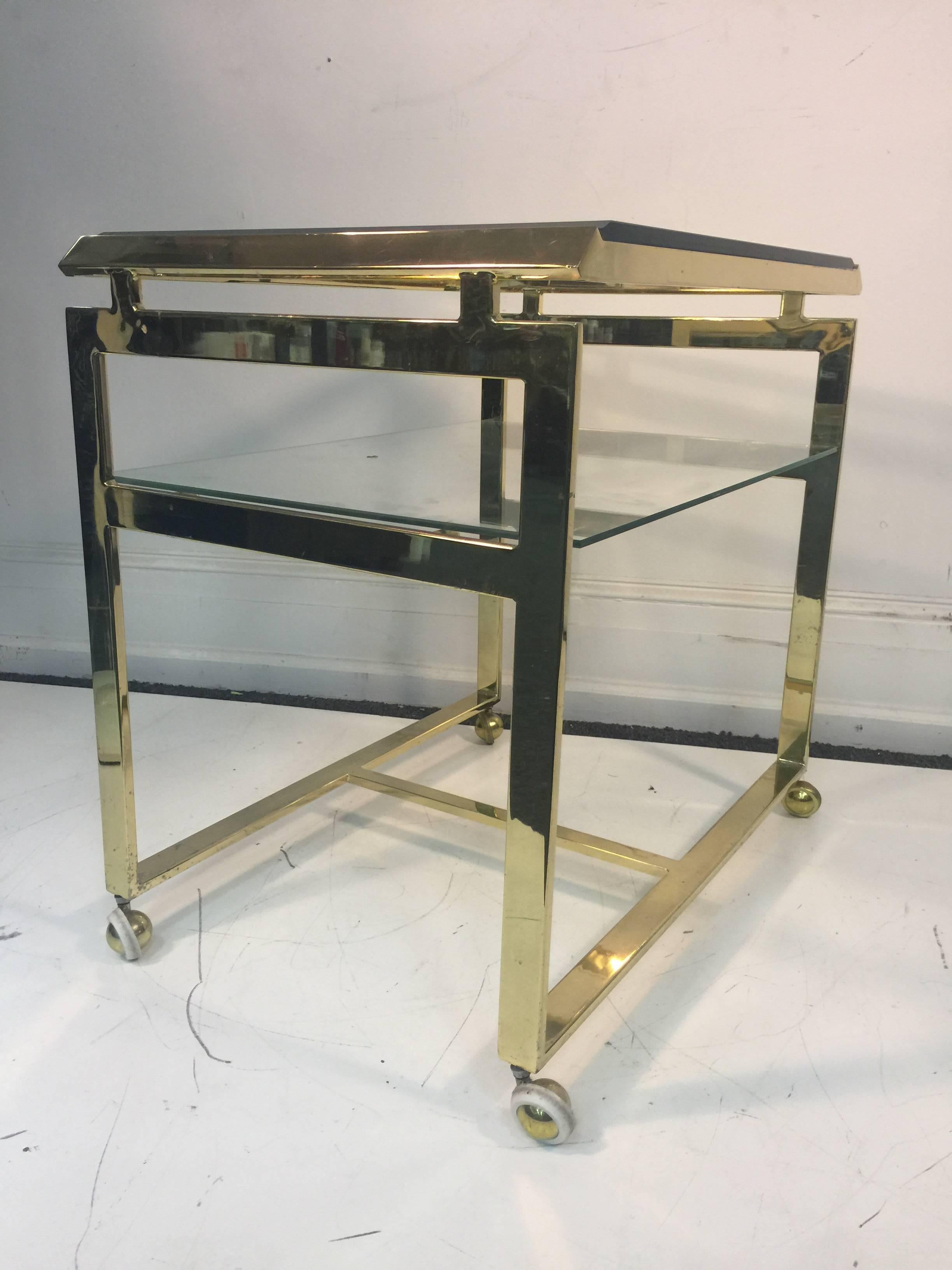 Striking Pair of Brass Tea or Serving Carts by Milo Baughman In Good Condition For Sale In Mount Penn, PA