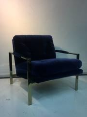 Luxurious Milo Baughman Lounge Chair Upholstered in Lush Blue Velvet