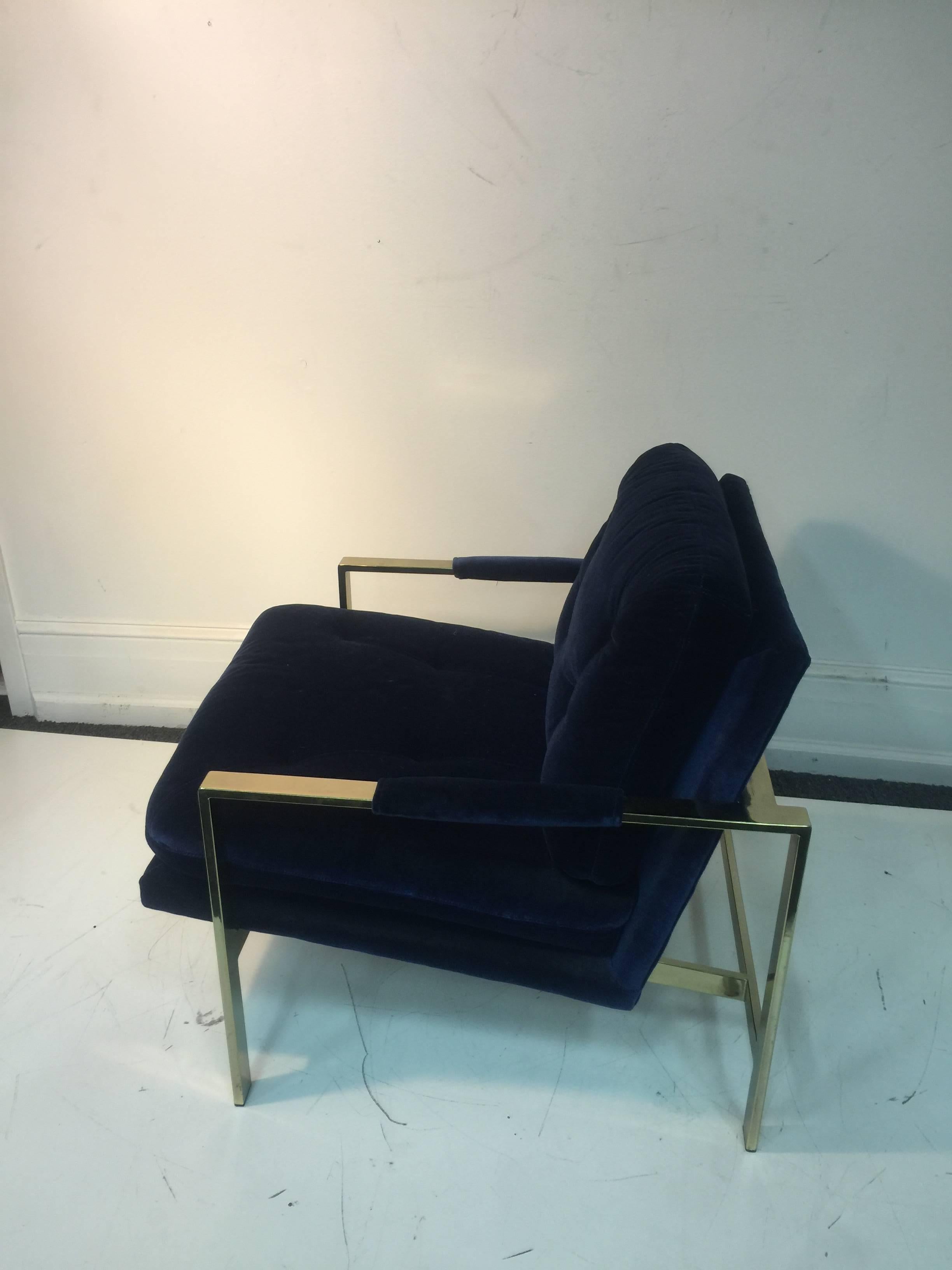 20th Century Luxurious Milo Baughman Lounge Chair Upholstered in Lush Blue Velvet For Sale