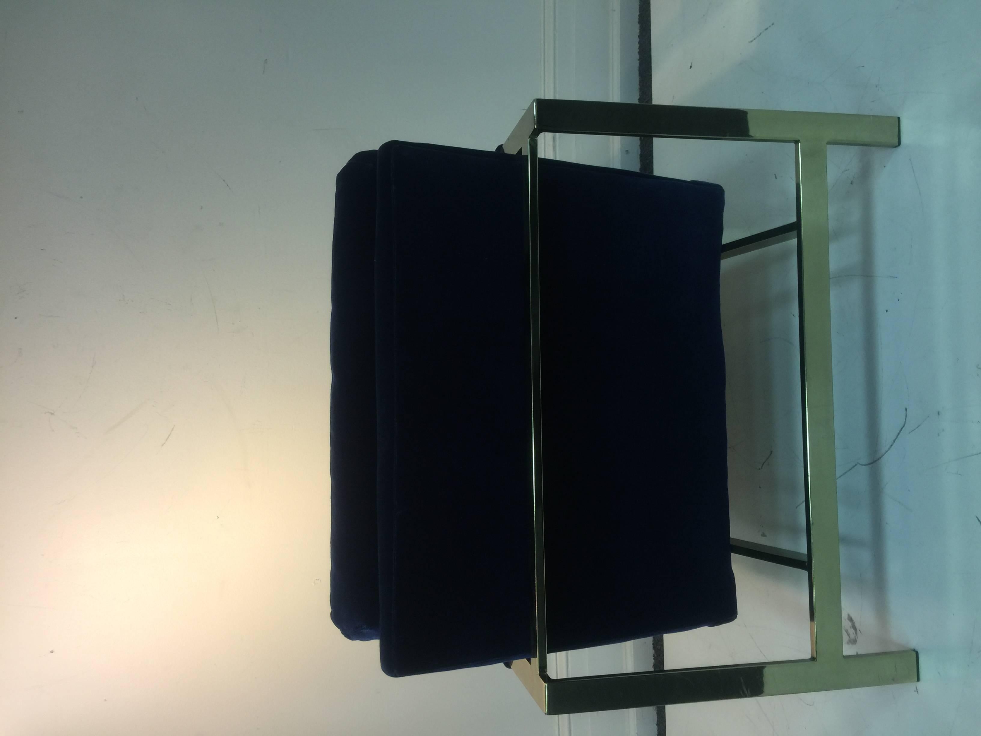 Chrome Luxurious Milo Baughman Lounge Chair Upholstered in Lush Blue Velvet For Sale