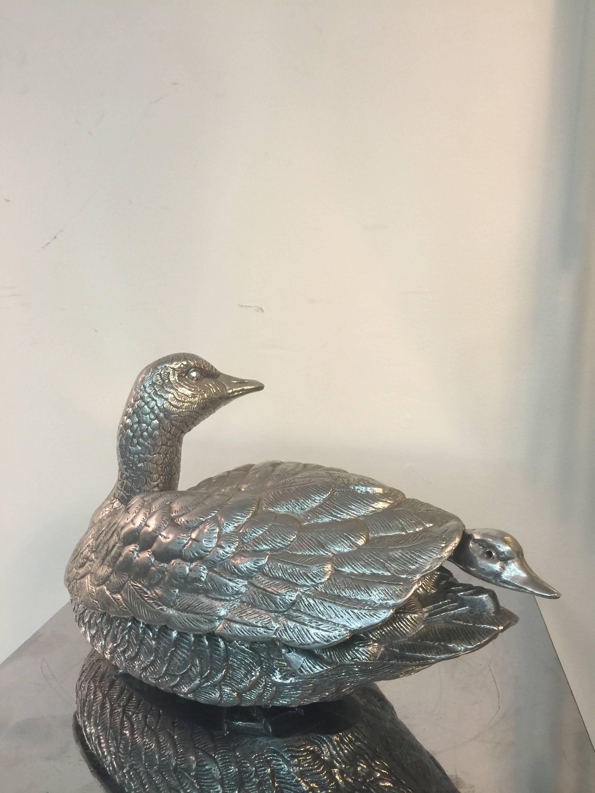 American Terrific Covered Duck Tureen with Aluminum Ladle by Arthur Court For Sale