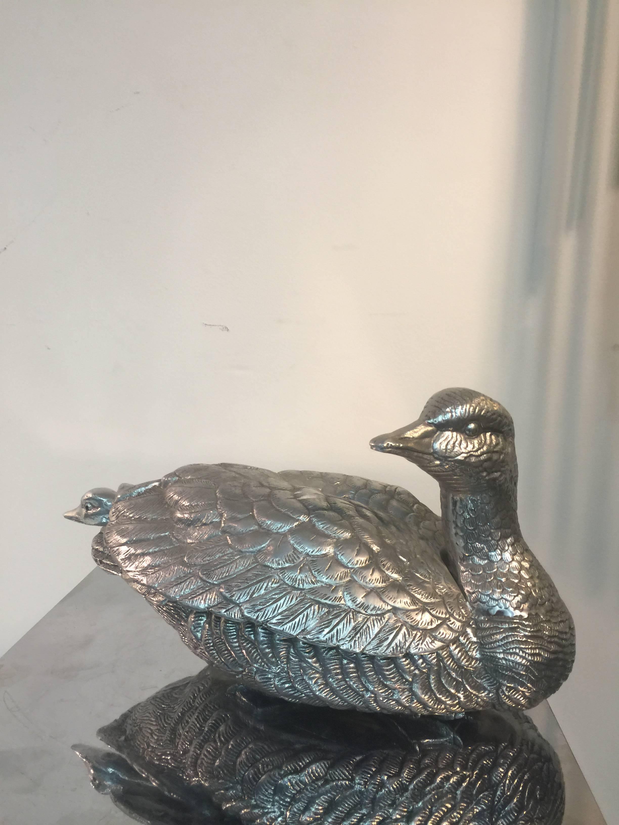 Terrific Covered Duck Tureen with Aluminum Ladle by Arthur Court In Good Condition For Sale In Mount Penn, PA