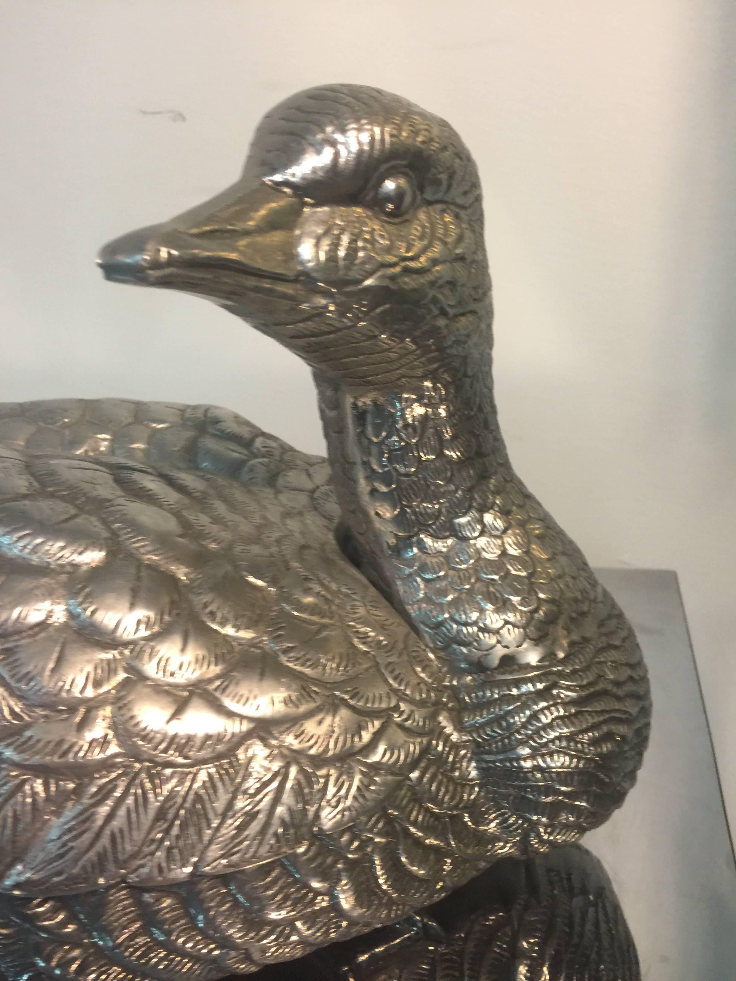 20th Century Terrific Covered Duck Tureen with Aluminum Ladle by Arthur Court For Sale