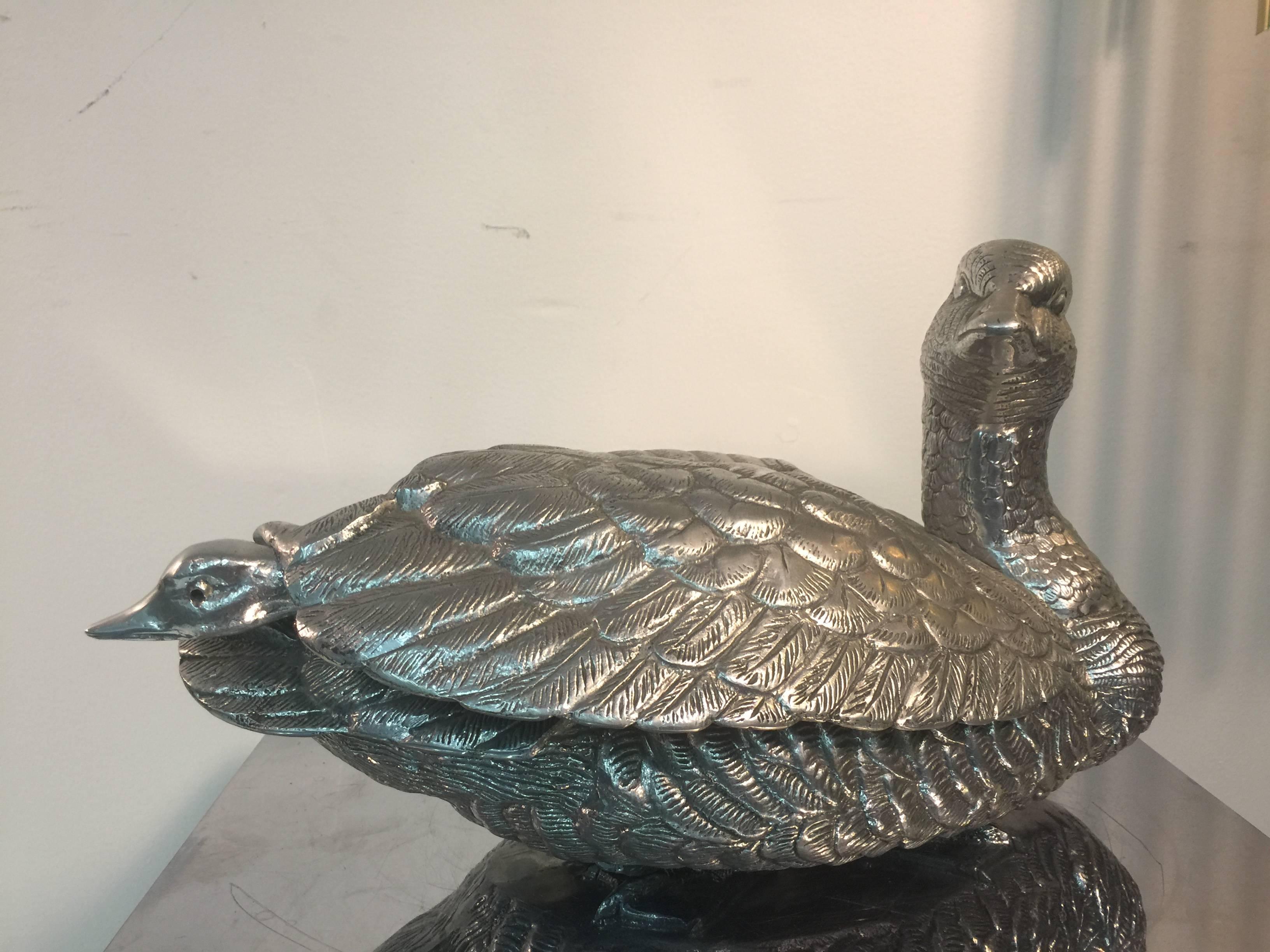 Terrific Covered Duck Tureen with Aluminum Ladle by Arthur Court For Sale 1