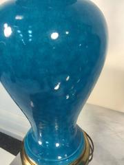 Gorgeous Pair of Chinese Ginger Jar Glazed Blue Ceramic Table Lamps