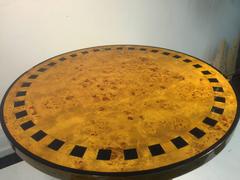 French Art Deco Inlaid Burl Wood Center Table or Pedestal with Great Detail