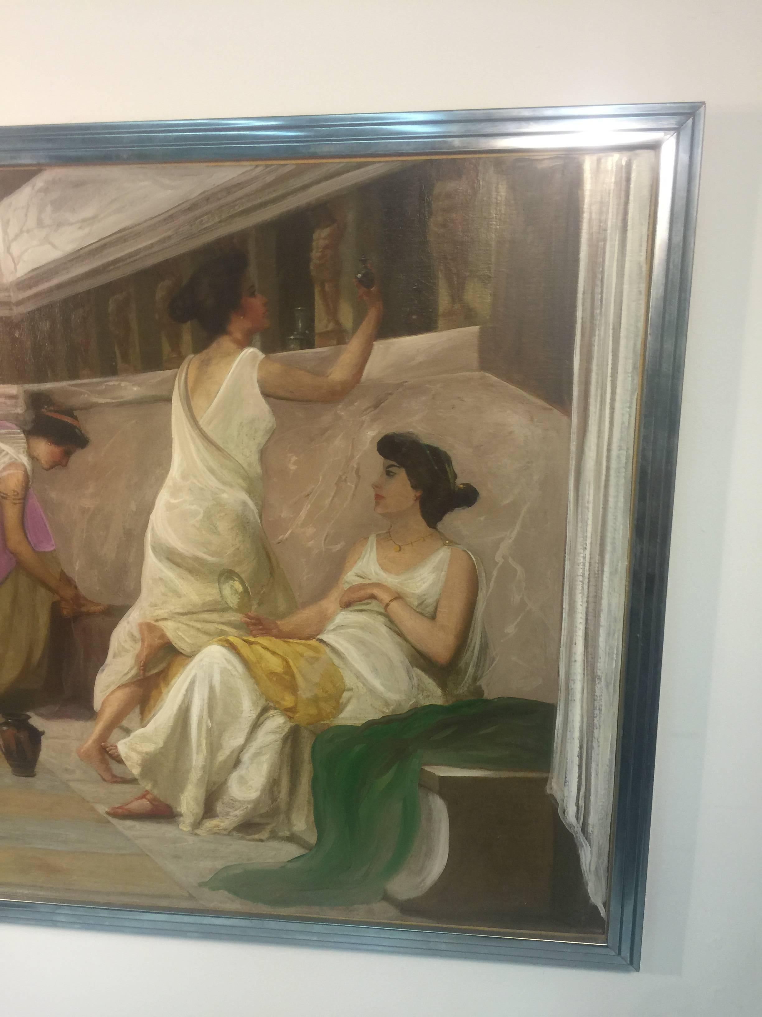 Beautiful Neoclassical Style Painting of a Roman Bath House after Alma-Tadema In Good Condition For Sale In Mount Penn, PA