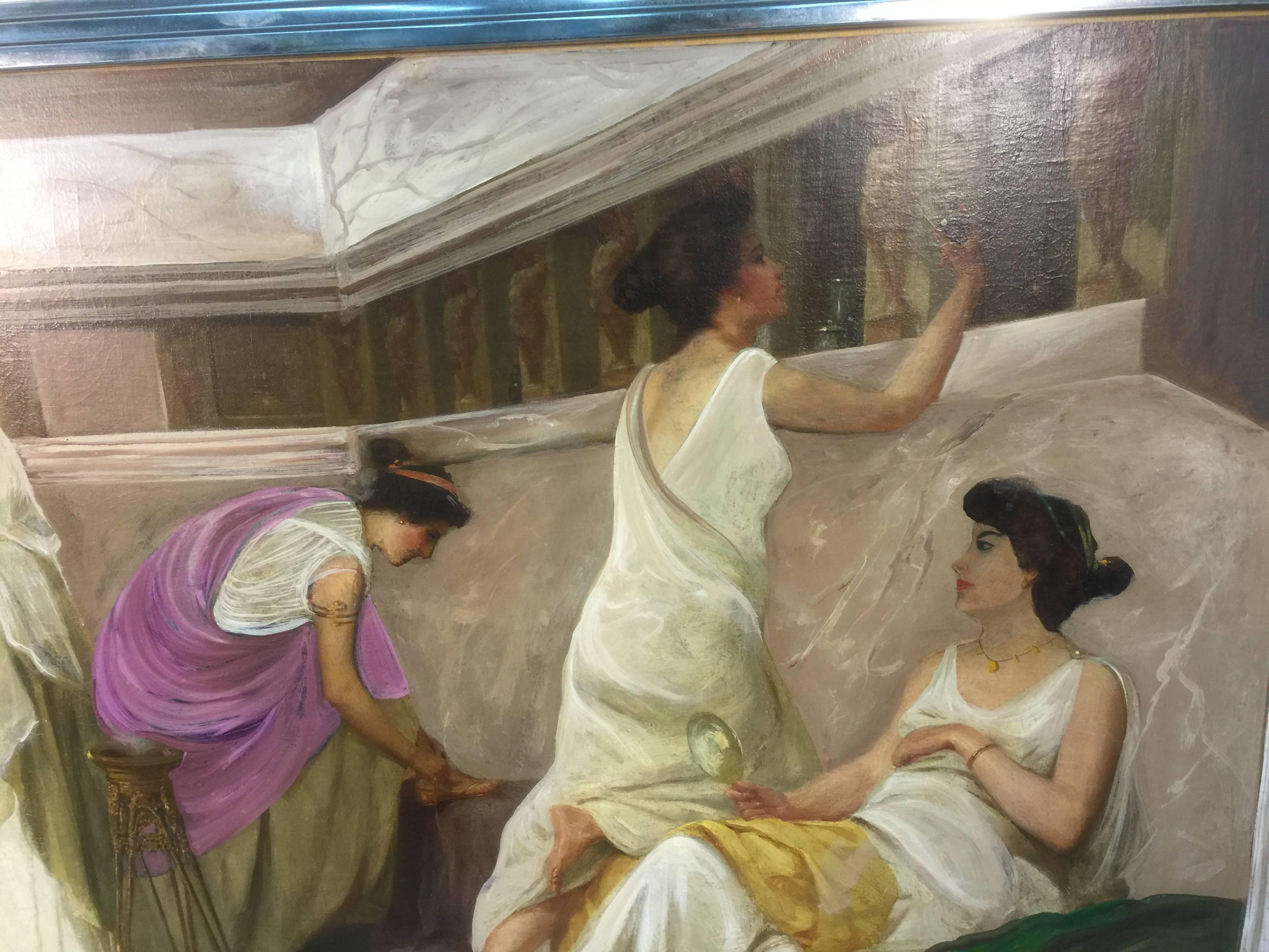Canvas Beautiful Neoclassical Style Painting of a Roman Bath House after Alma-Tadema For Sale