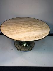 Spectacular Gio Ponti Style Italian Travertine Marble and Brass Dining Table