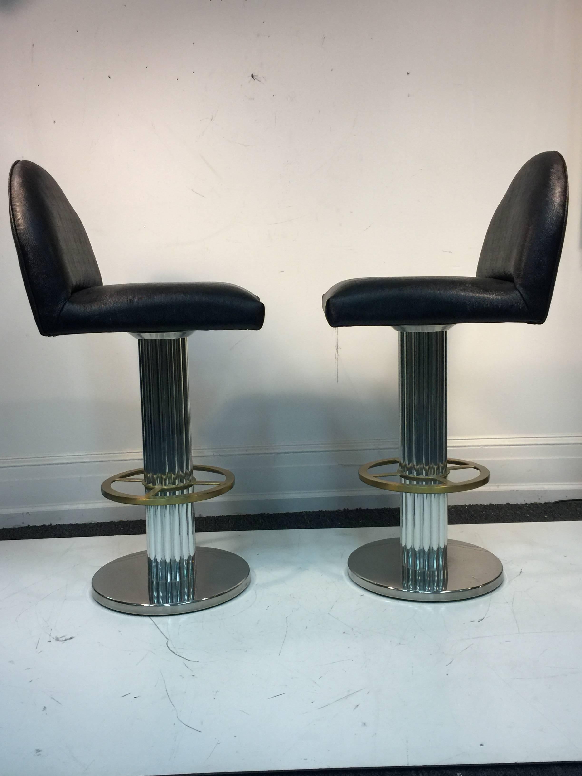 Fabulous Set of Three Bar Stools with Rich Faux Lizard Upholstery In Good Condition In Mount Penn, PA