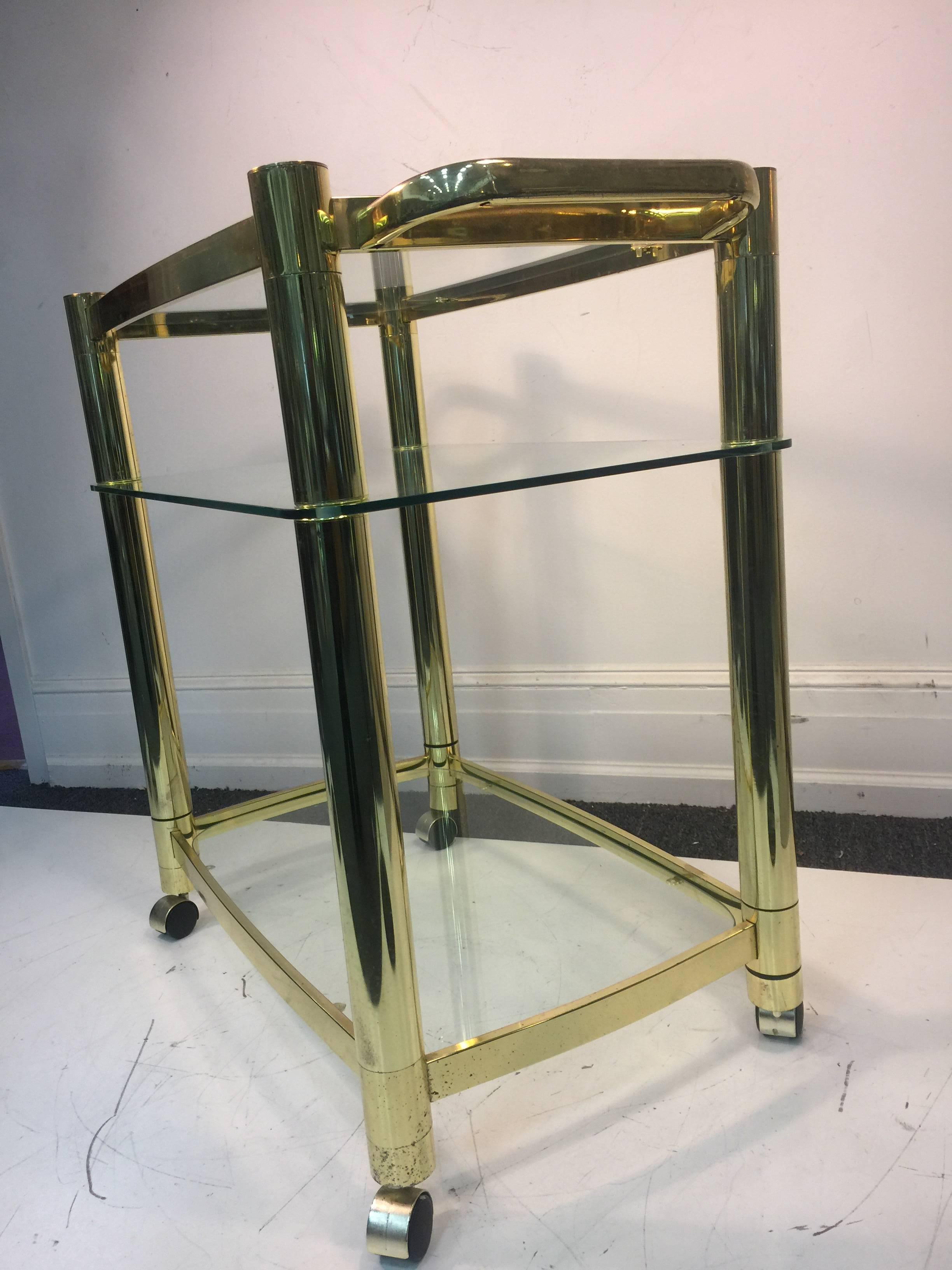 American Terrific Three-Tier Brass Tea Cart in the Manner of Milo Baughman For Sale