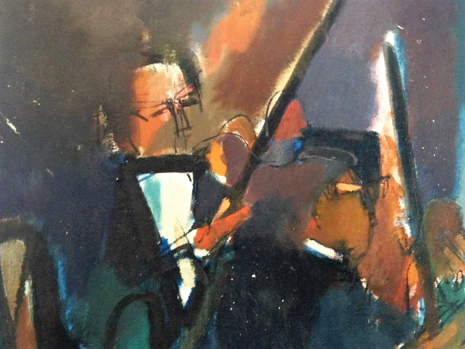 Mid-Century Modern Abstract Jazz Musicians Painting by Meyer Tannenbaum For Sale