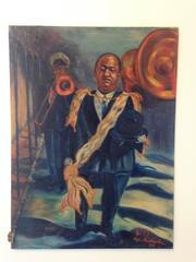 Moody New Orleans Musician Scene Funeral Procession Oil Painting