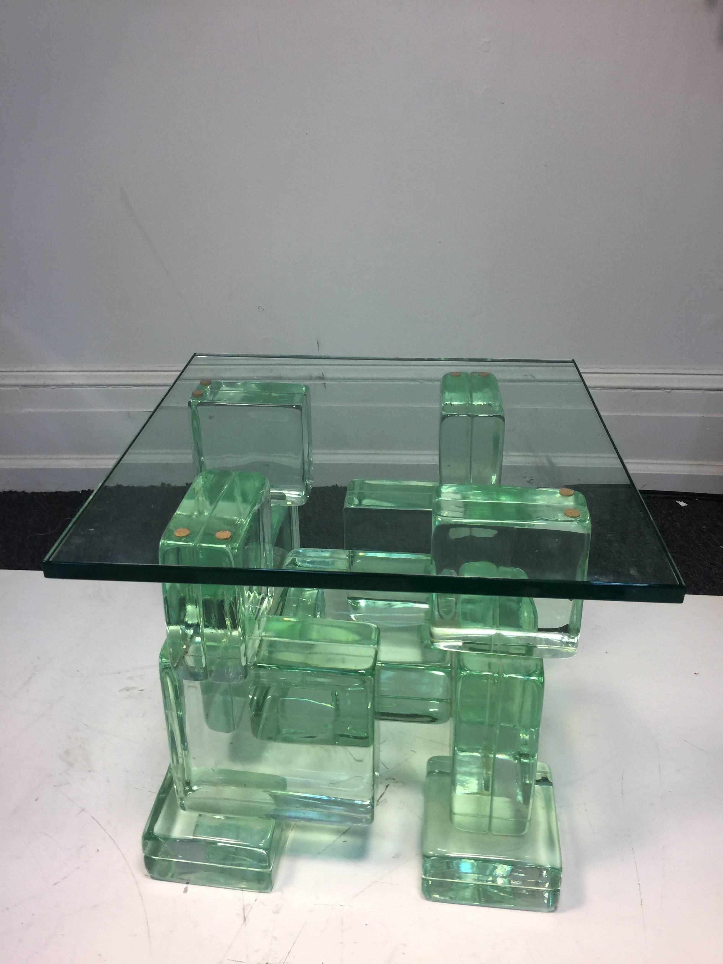 Incredible Italian Ice Glass Cube Side Table or Center Table For Sale 3