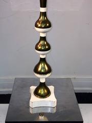 Great Pair of Modernist Tommi Parzinger Style Polished Brass/ White Enamel Lamp