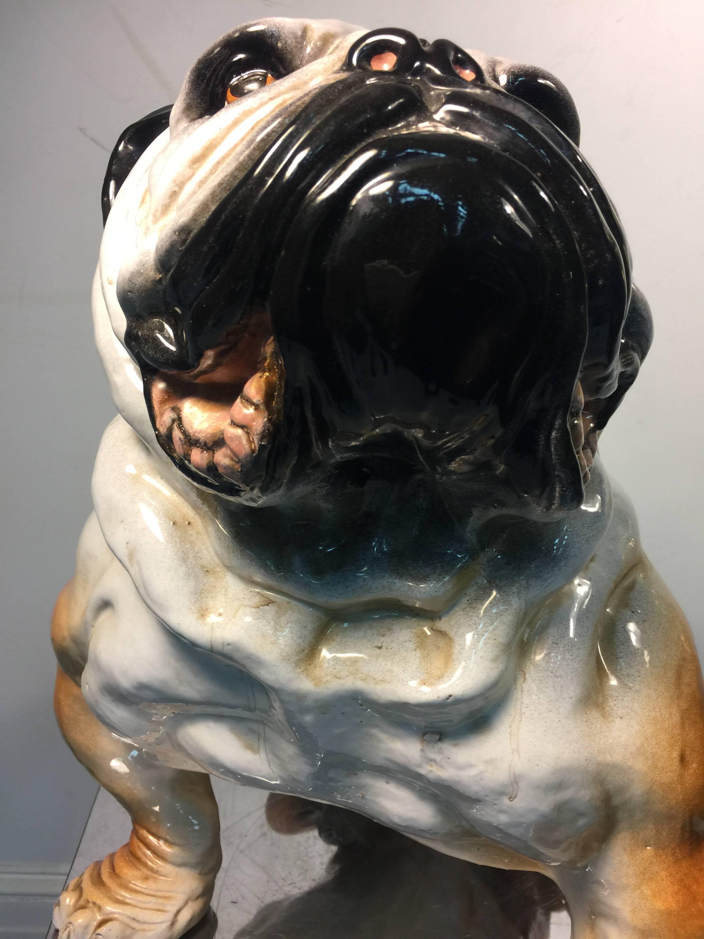 Modern Whimsical Italian Ceramic Sculpture of an English Bulldog For Sale