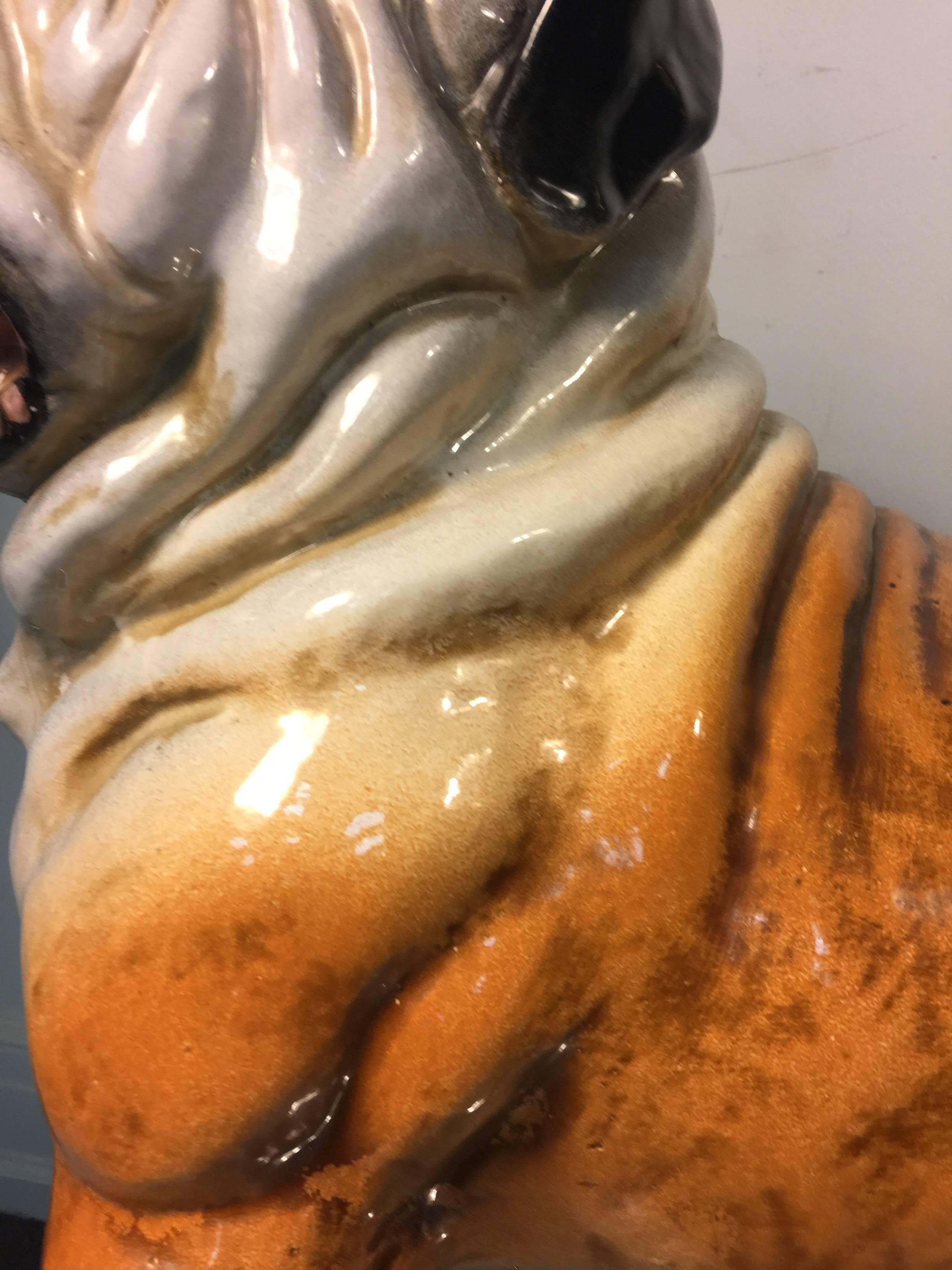 20th Century Whimsical Italian Ceramic Sculpture of an English Bulldog For Sale