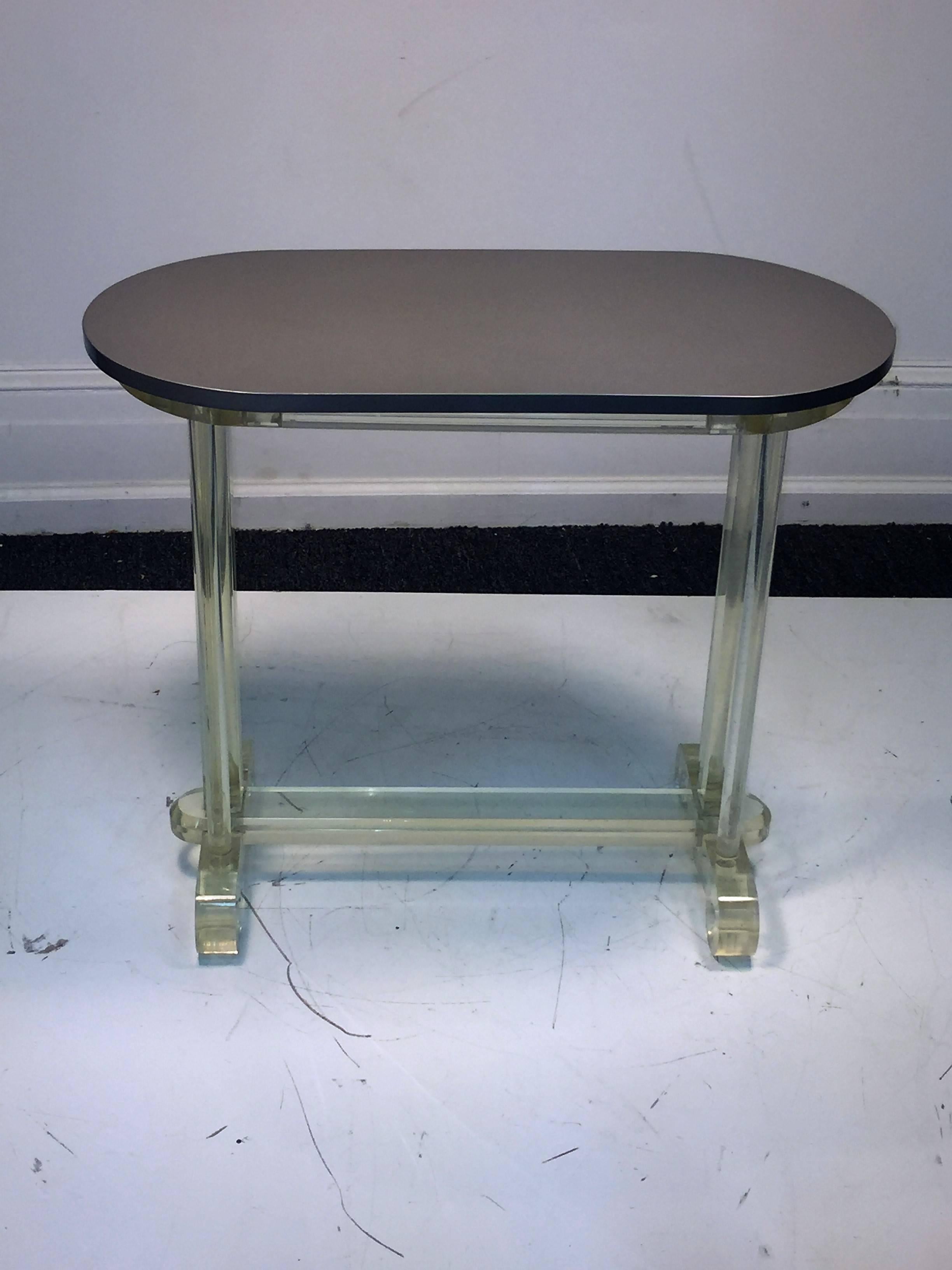 American Great Grosfeld House Style Grey Lacquered Oblong Wood and Lucite Base Table For Sale