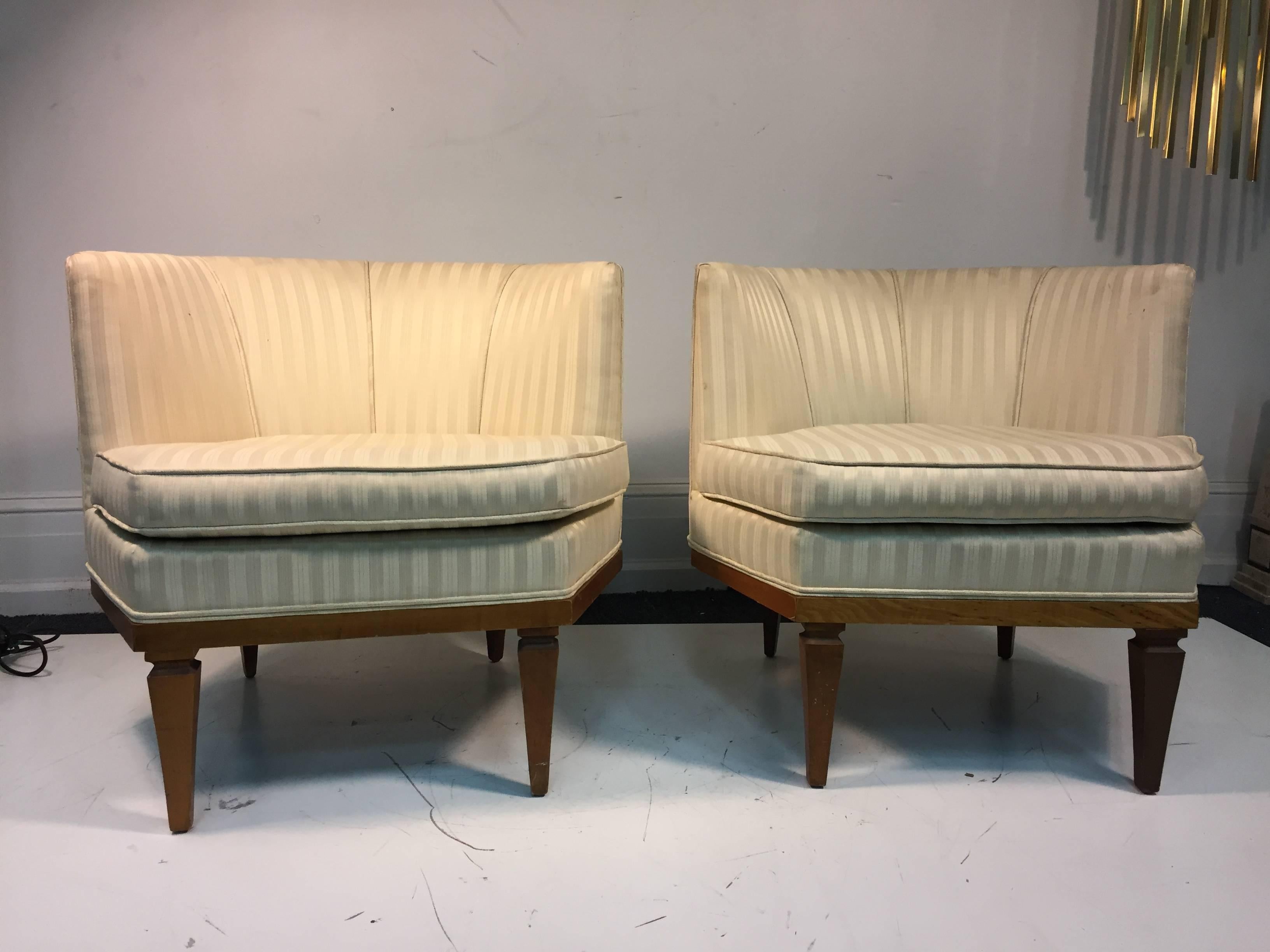 American Rare Pair of Regency Style Club or Slipper Chairs in the Manner of Parzinger For Sale