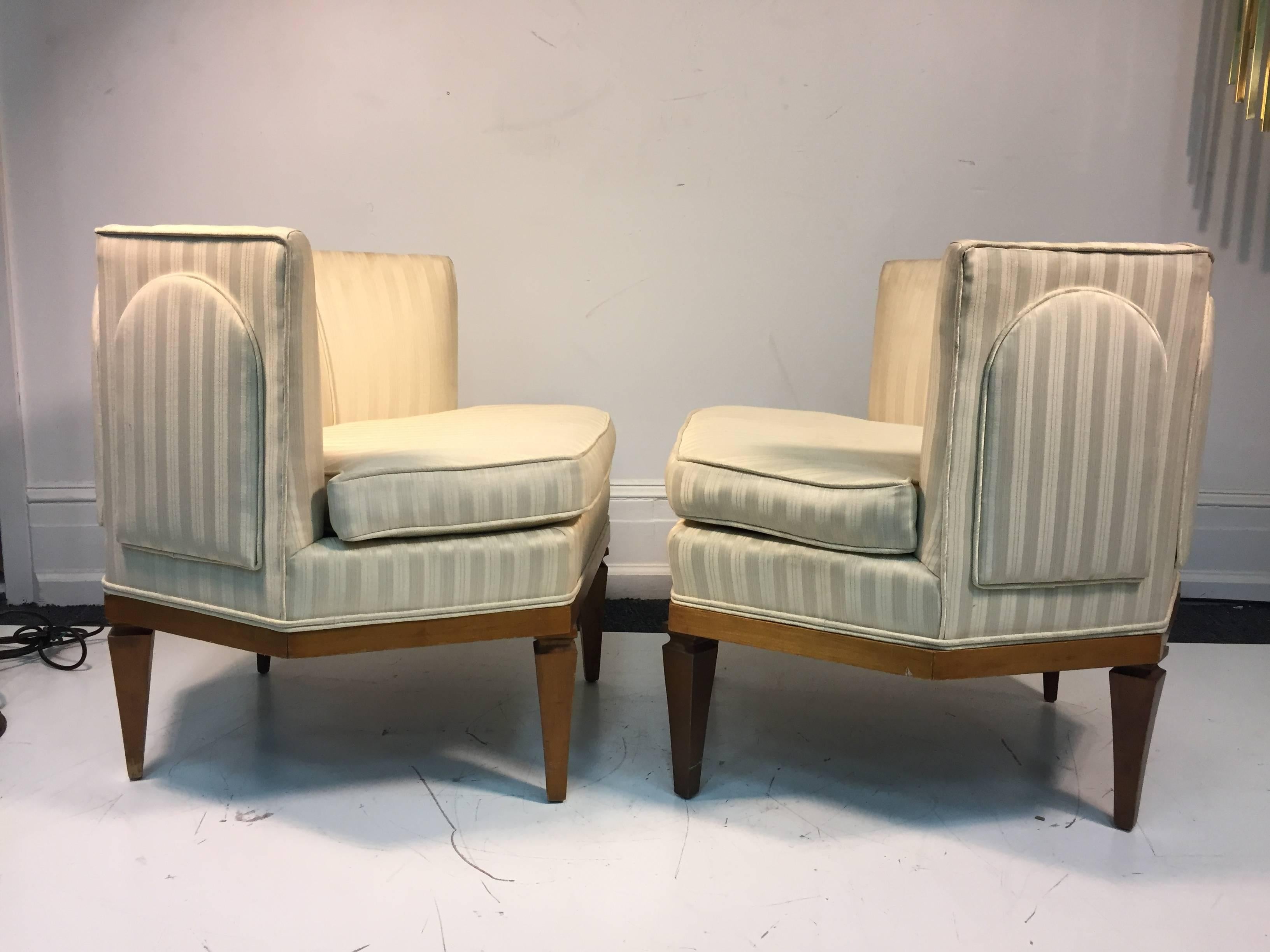 Hollywood Regency Rare Pair of Regency Style Club or Slipper Chairs in the Manner of Parzinger For Sale