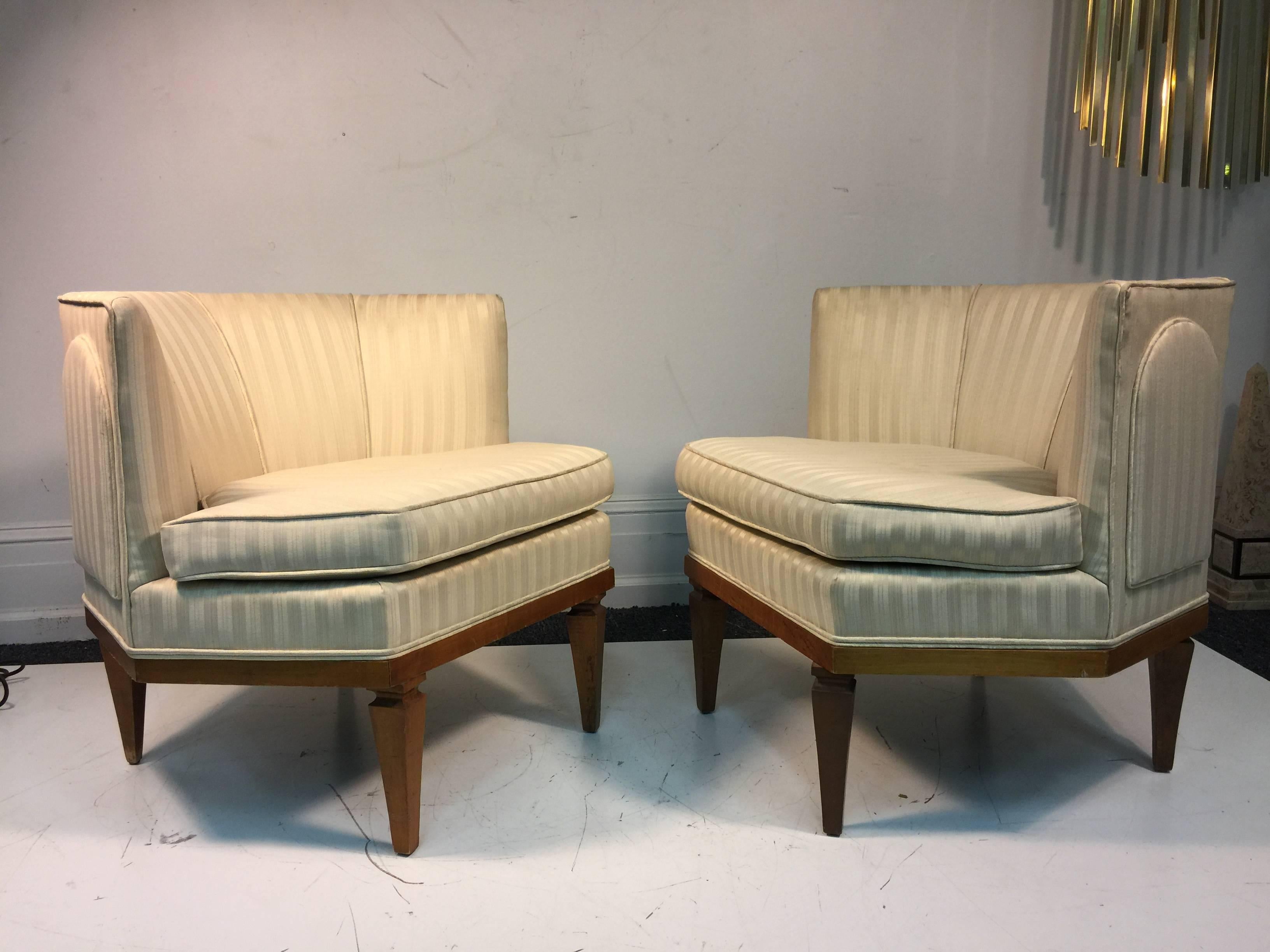 Textile Rare Pair of Regency Style Club or Slipper Chairs in the Manner of Parzinger For Sale