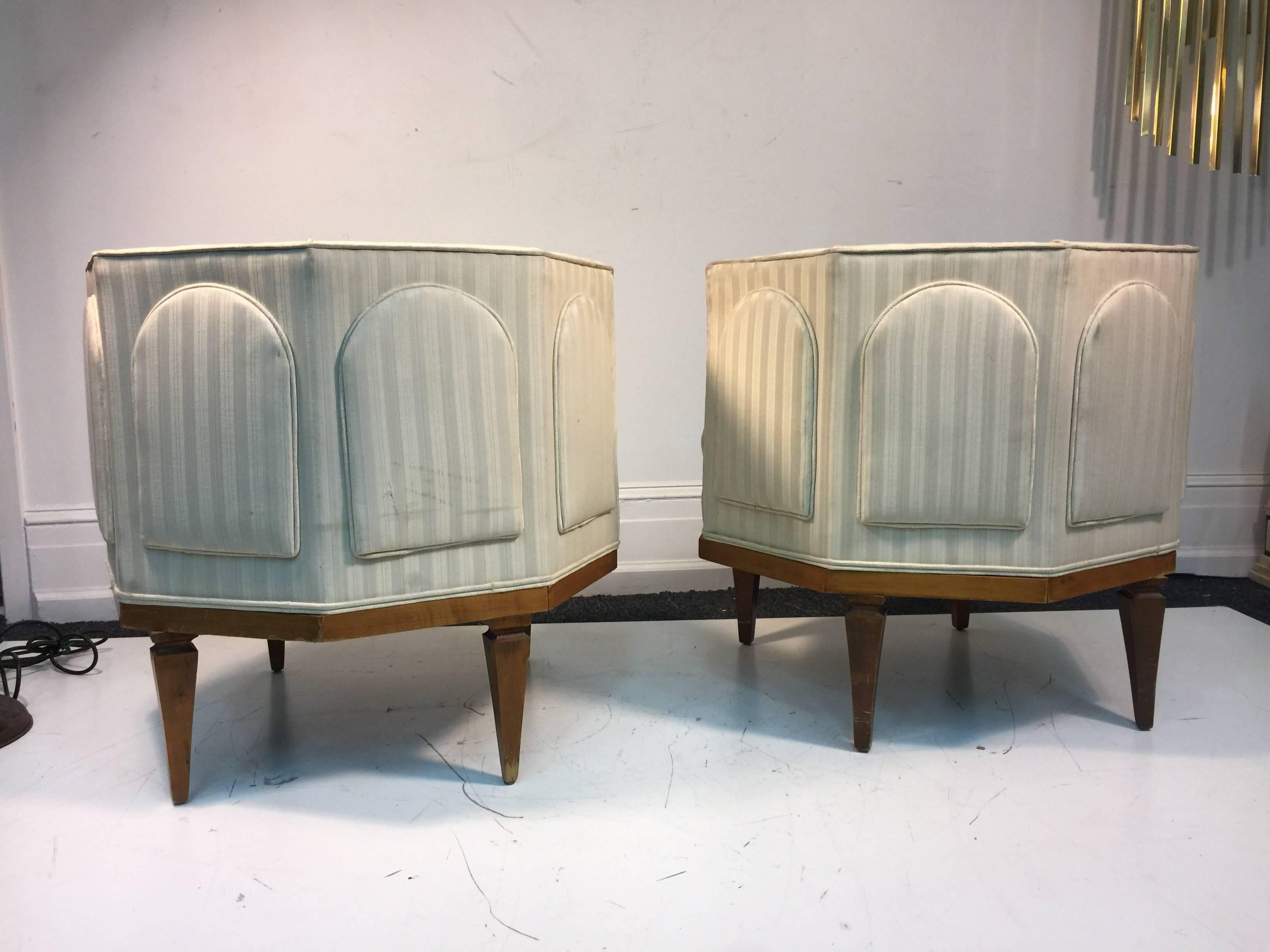 20th Century Rare Pair of Regency Style Club or Slipper Chairs in the Manner of Parzinger For Sale